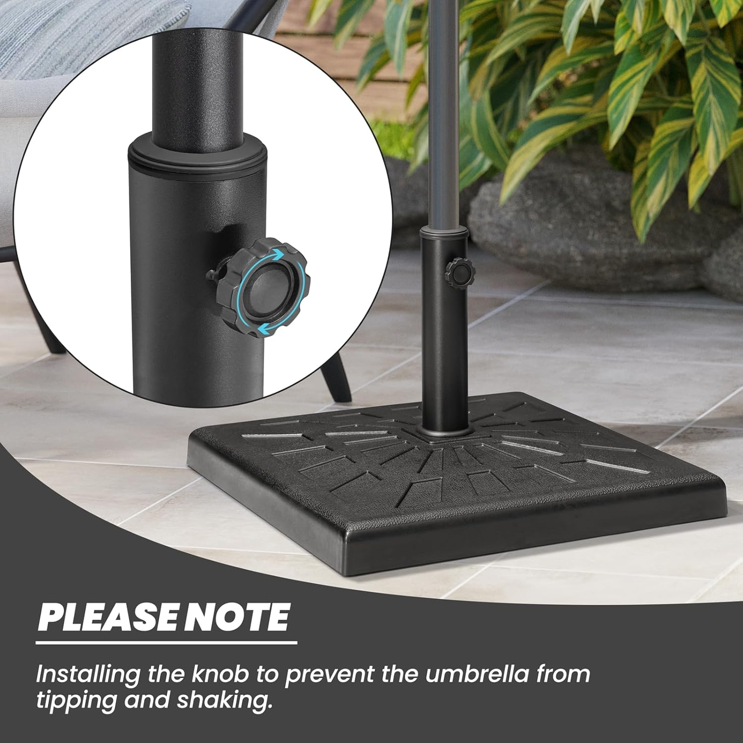 Crestlive Products 42.5 lbs Heavy Duty Square Concrete Patio Umbrella Base with 2 Wheels, Black