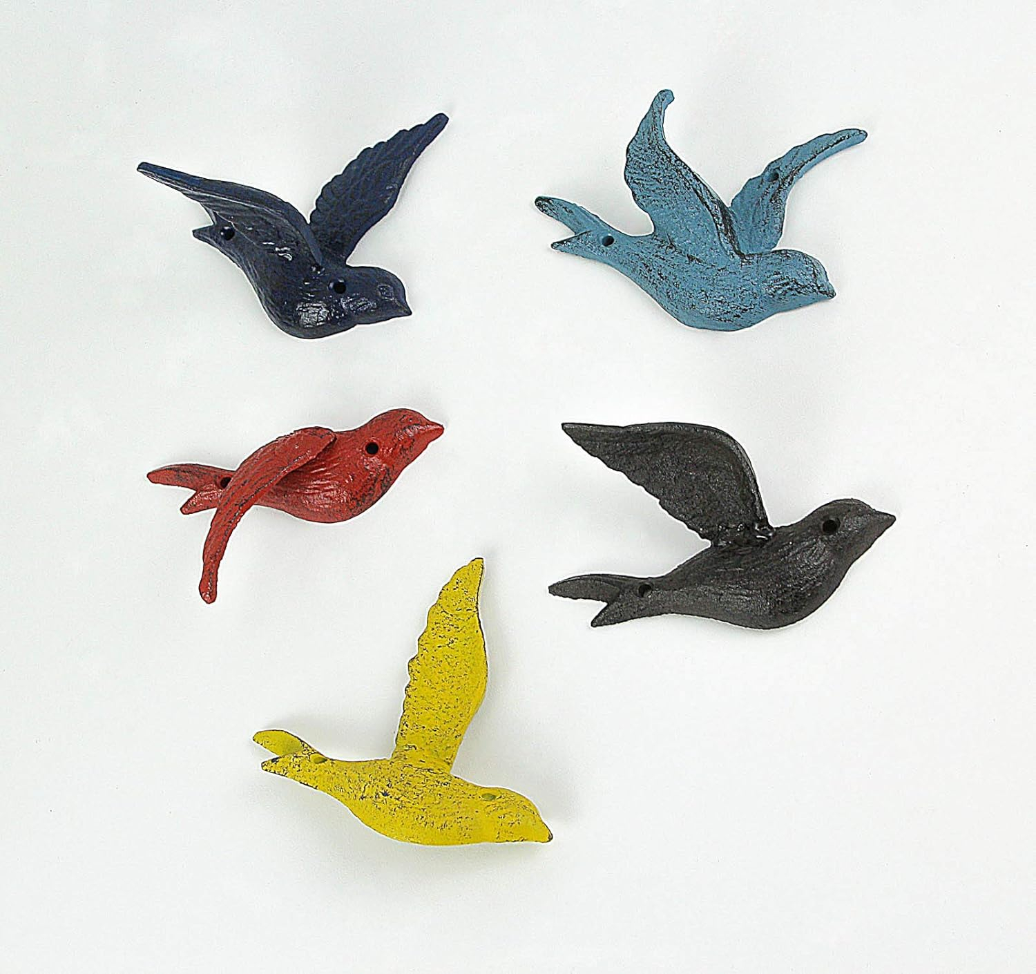 Zeckos Colorful Cast Iron Flying Bird Decorative Wall Décor Set of 5
