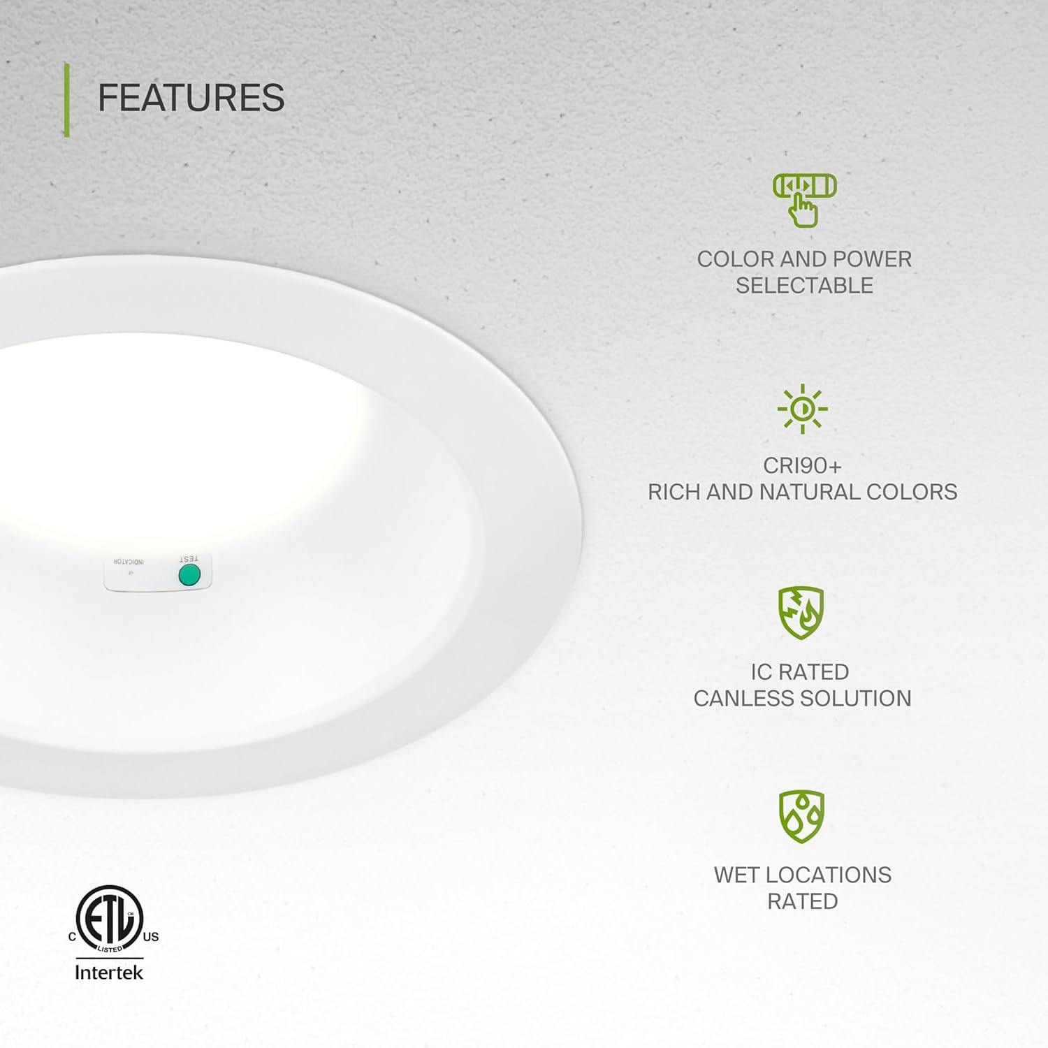 ASD Commercial LED Downlight 8 Inch with Emergency Battery Backup 15W, Power Adjustable Downlights 16/22/26/30/35W, Canless Recessed Lighting 120-277V, 5 CCT 2700K-5000K, Dimmable, IC Rated, White ETL