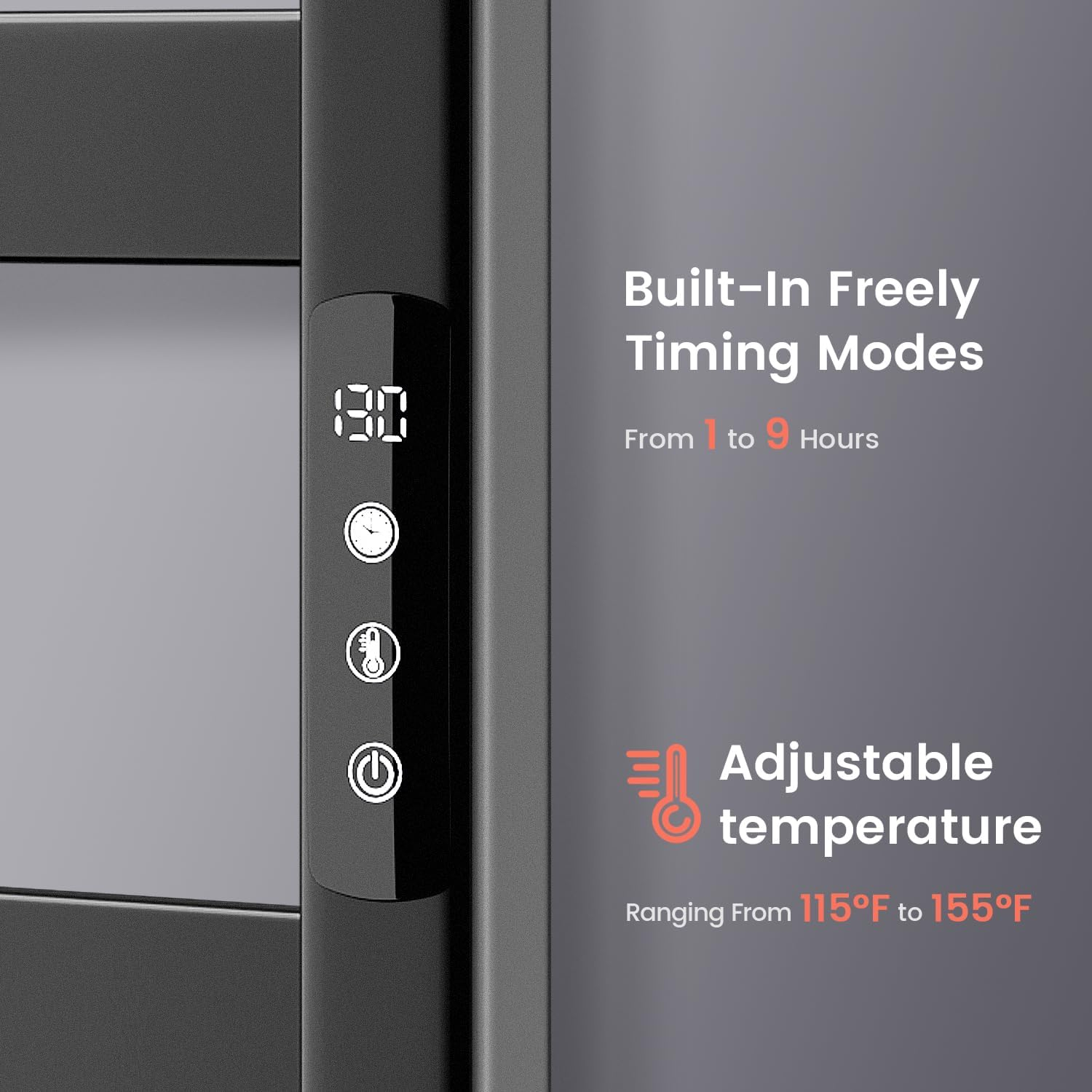 Towel Warmer,Stainless Steel Towel Warmer Rack for Bathroom -10 Bars Wall Mounted Towel Heater with Intelligent Touch Screen Timer, Hard Wired/Plug-in, Black