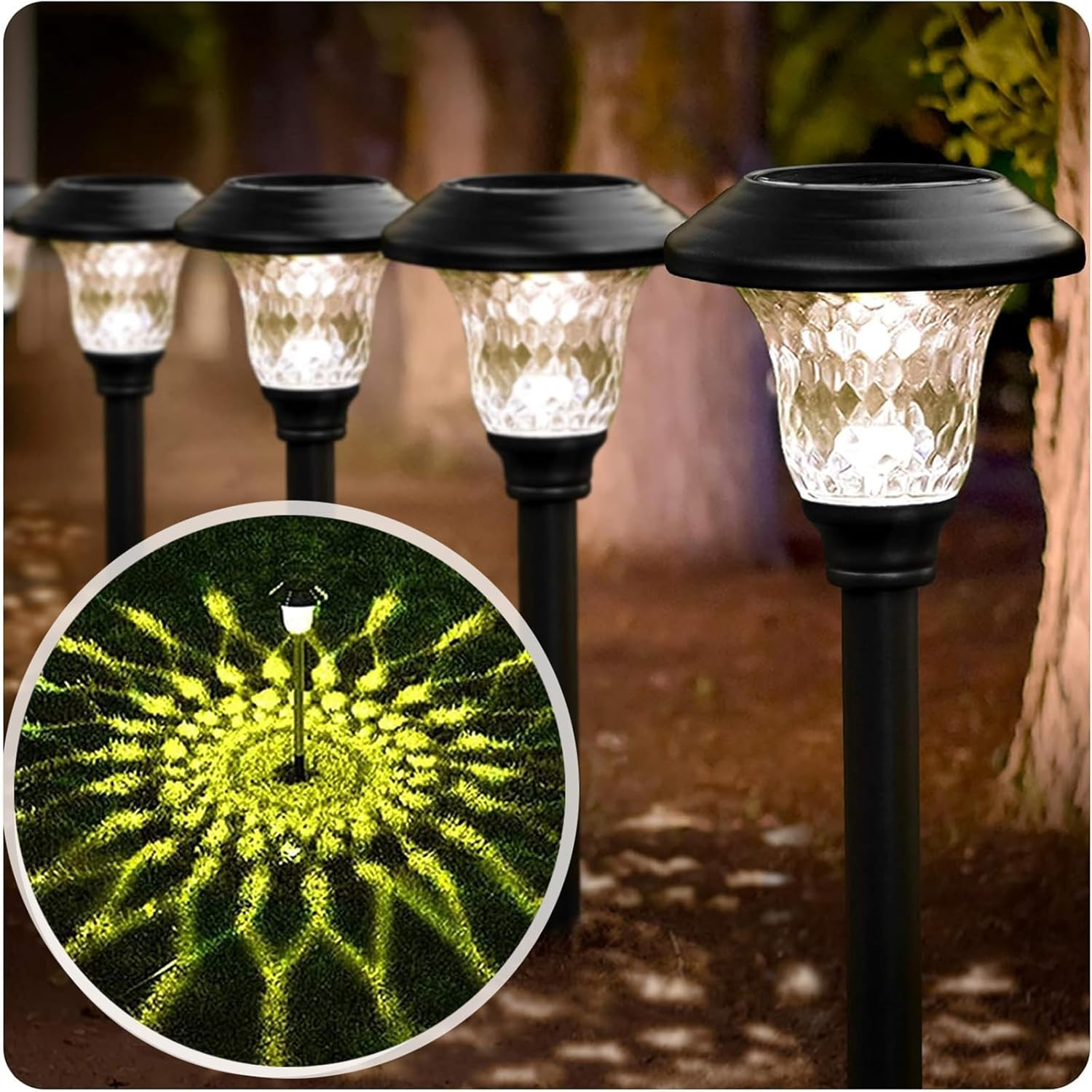 Beau Jardin 8 Pack Solar Pathway Lights Outdoor Solar Powered Lights Waterproof Glass High Lumen for Garden Landscape Path Yard Walkway Patio Driveway Outside Colored Color Changing White Black