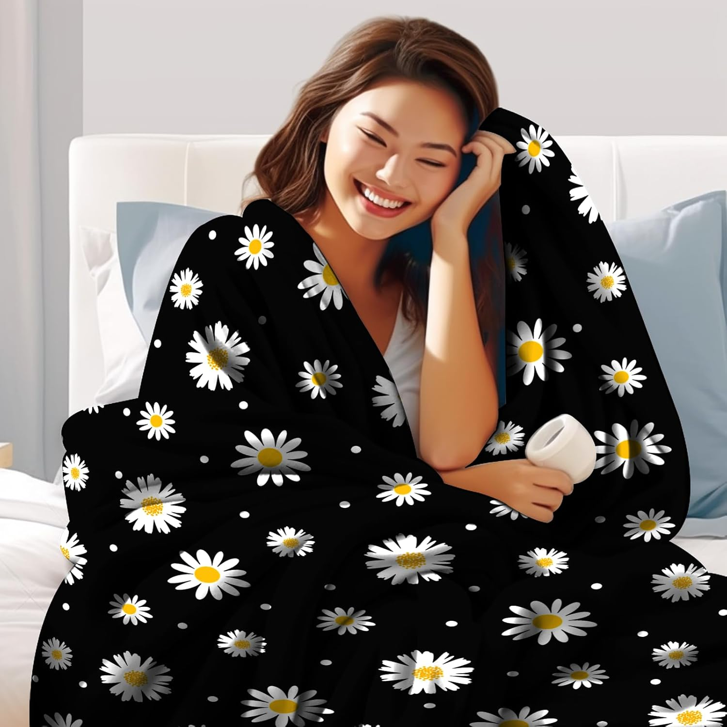 Daisy Blanket Floral Daisies Fuzzy Flannel Throw Blankets Flowers Plush Decor Cozy Bedding for Bed Couch Living Room Kids Girls Women Adults Gifts 50"X40"
