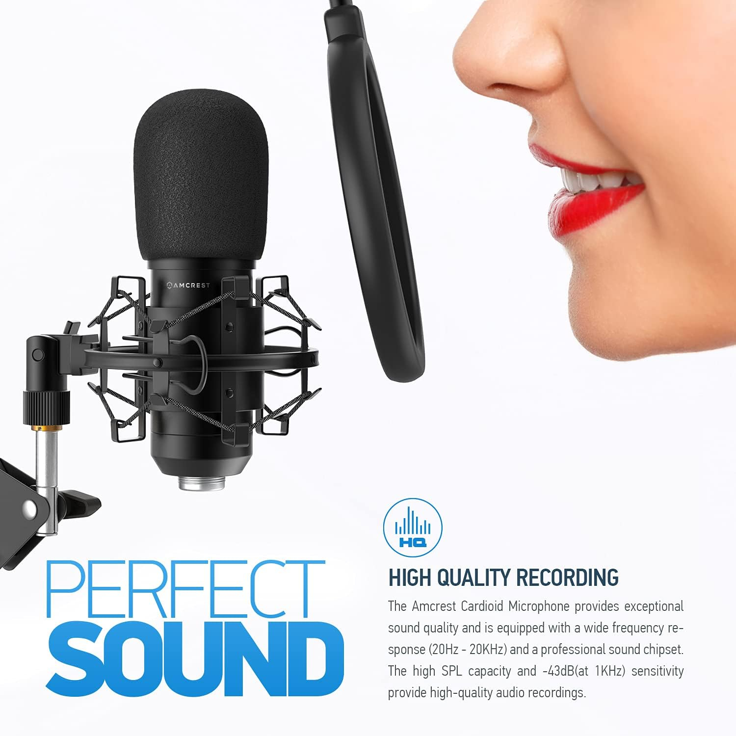 Amcrest USB Microphone for Voice Recordings, Podcasts, Gaming, Online Conferences, Live Streaming, Cardioid Microphone with Boom Arm, Pop-Filter, Shock Mount, AM430-BPS