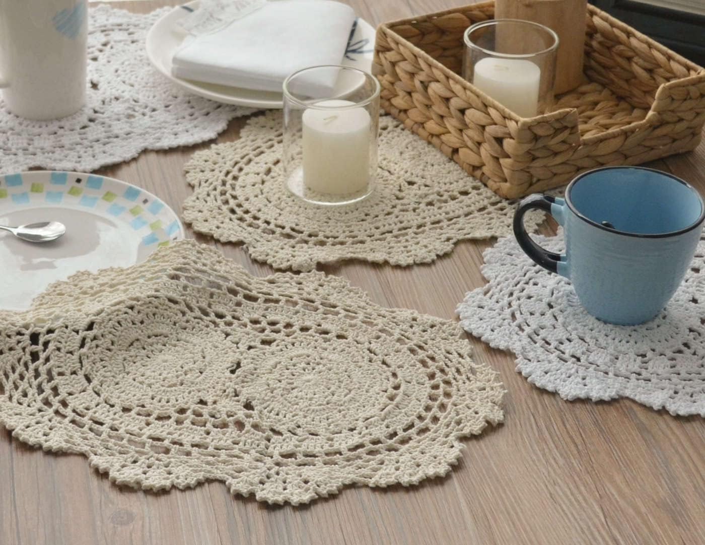 4 Hand Crochet Oval Lace Doilies for Table Placemats