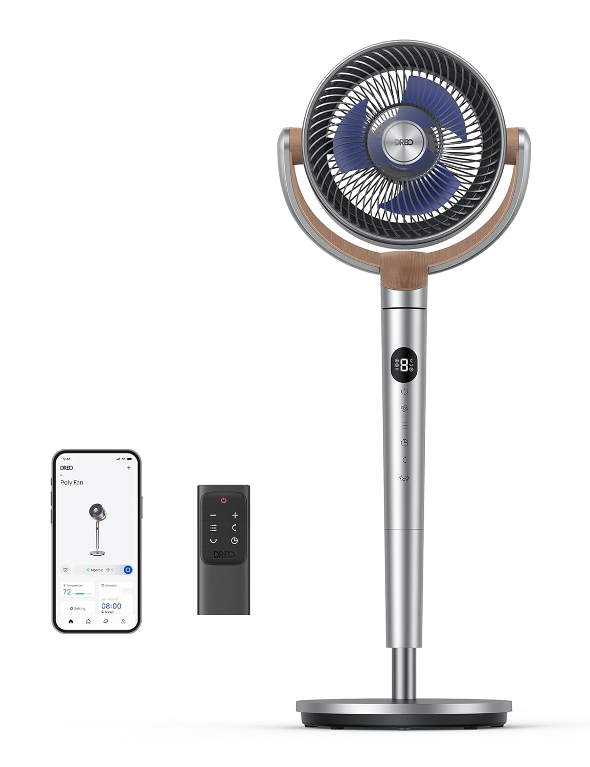 Smart Wi-Fi Adjustable Height Oscillating Floor Fan with Remote