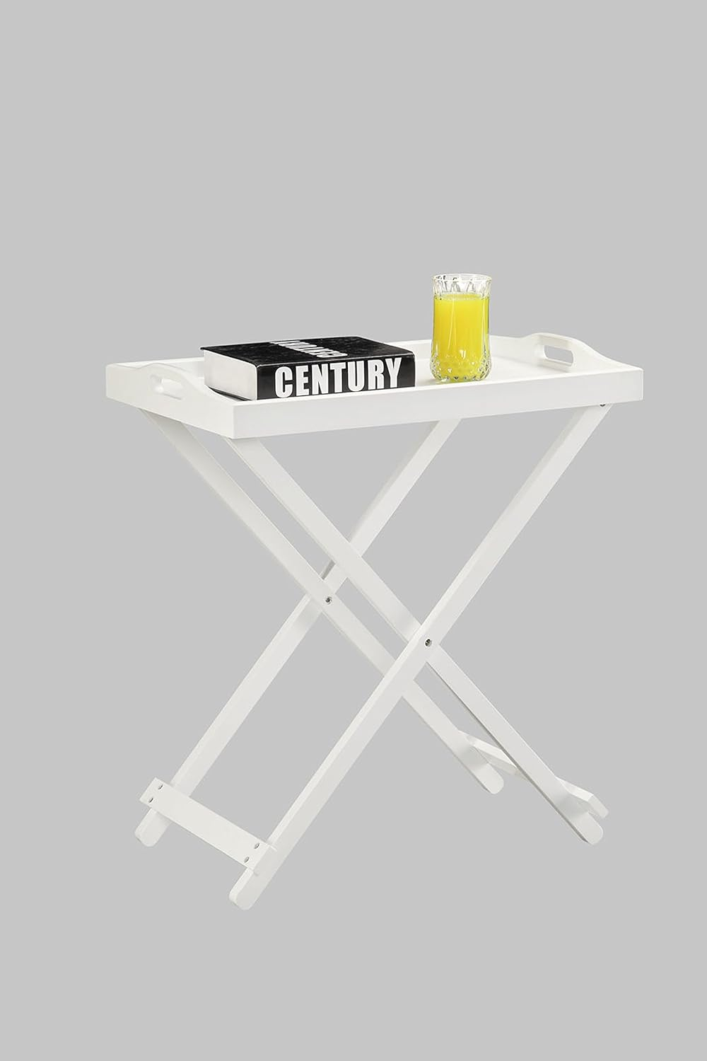 Designs2Go Folding Tray Table in White Solid Wood Finish with Handles