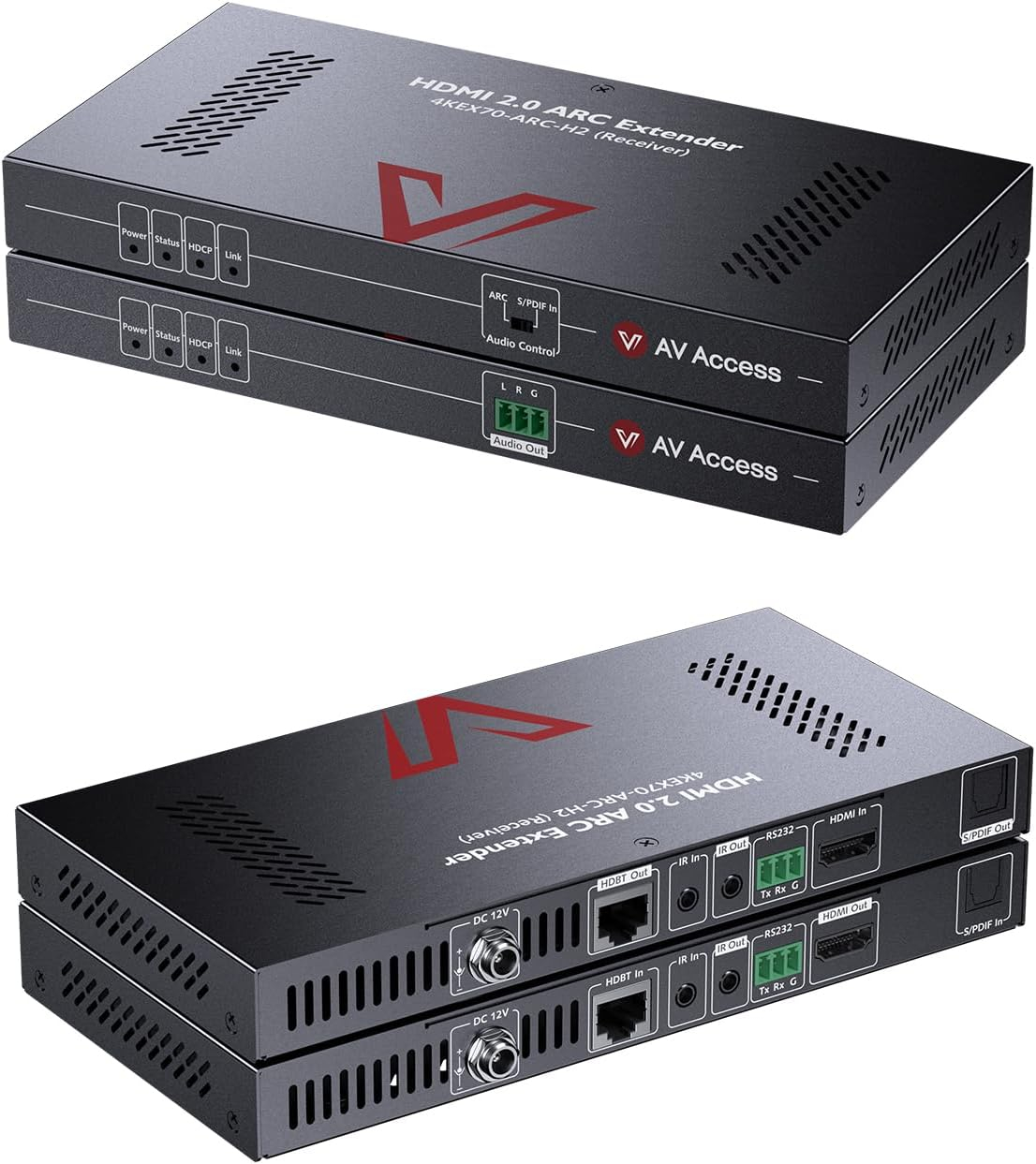 AV Access HDBaseT 4K HDMI Extender Over Cat5e/6/6a/7 4K@60Hz 130ft, 1080P@60Hz 230ft, HDR10+, HDMI 2.0 YUV4:4:4, UltraHD, HDCP 2.2, 18Gbps, Plug & Play, IR Return & PoE, Smart EDID(4KEX70-H2)