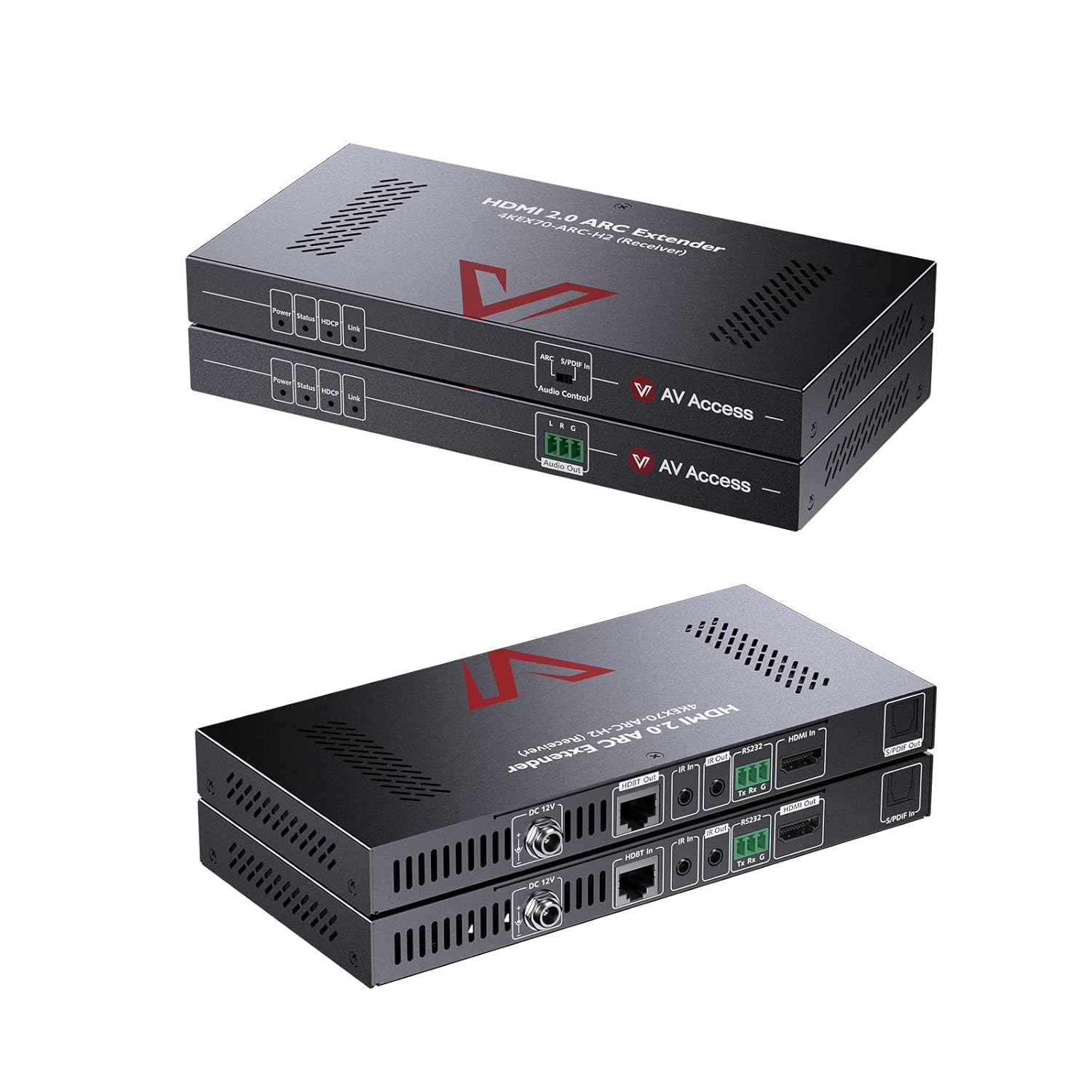 AV Access HDBaseT 4K HDMI Extender Over Cat5e/6/6a/7 4K@60Hz 130ft, 1080P@60Hz 230ft, HDR10+, HDMI 2.0 YUV4:4:4, UltraHD, HDCP 2.2, 18Gbps, Plug & Play, IR Return & PoE, Smart EDID(4KEX70-H2)