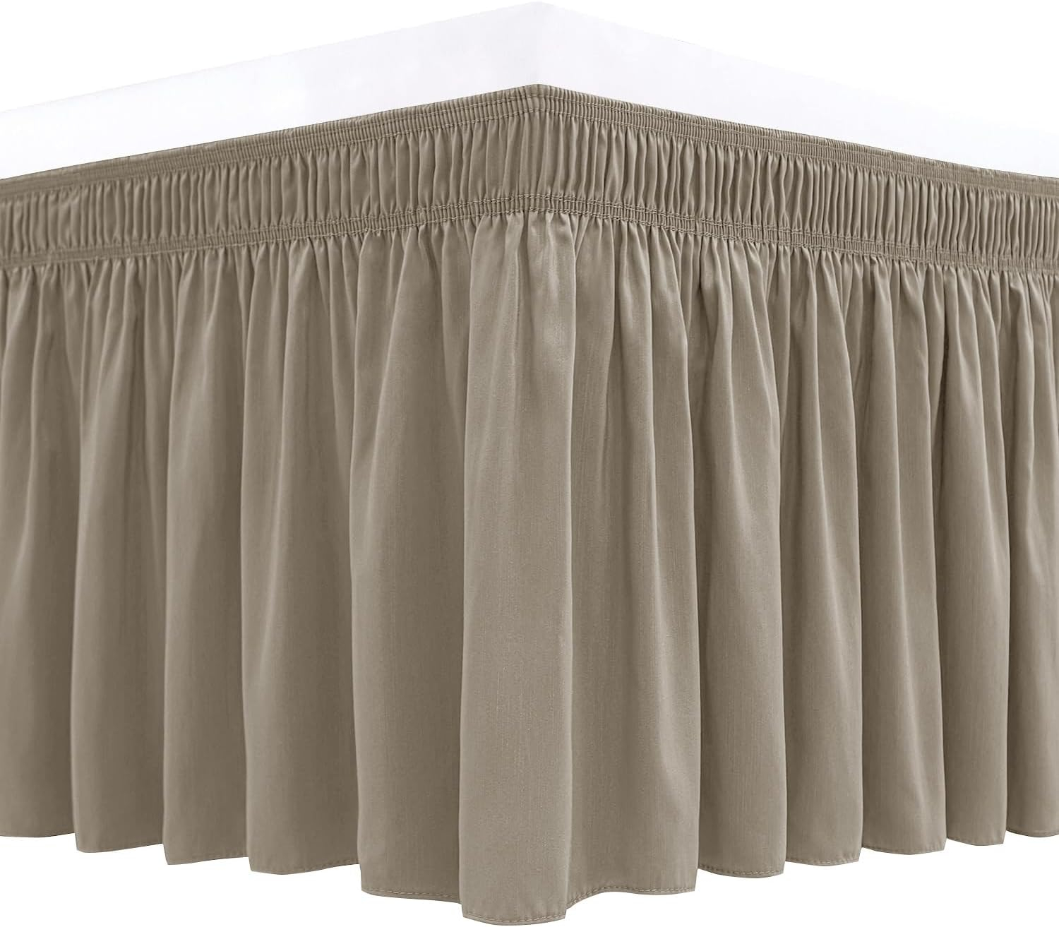 Biscaynebay Wrap Around Bed Skirts for King & Cal King Beds 15" Drop, Taupe Adjustable Elastic Dust Ruffles Easy Fit Wrinkle & Fade Resistant Silky Luxurious Fabric Machine Washable