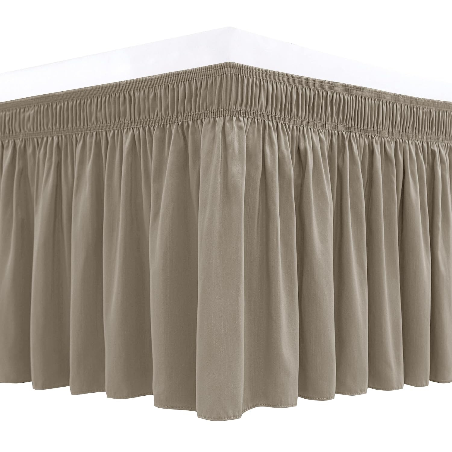 Biscaynebay Wrap Around Bed Skirts for King & Cal King Beds 15" Drop, Taupe Adjustable Elastic Dust Ruffles Easy Fit Wrinkle & Fade Resistant Silky Luxurious Fabric Machine Washable
