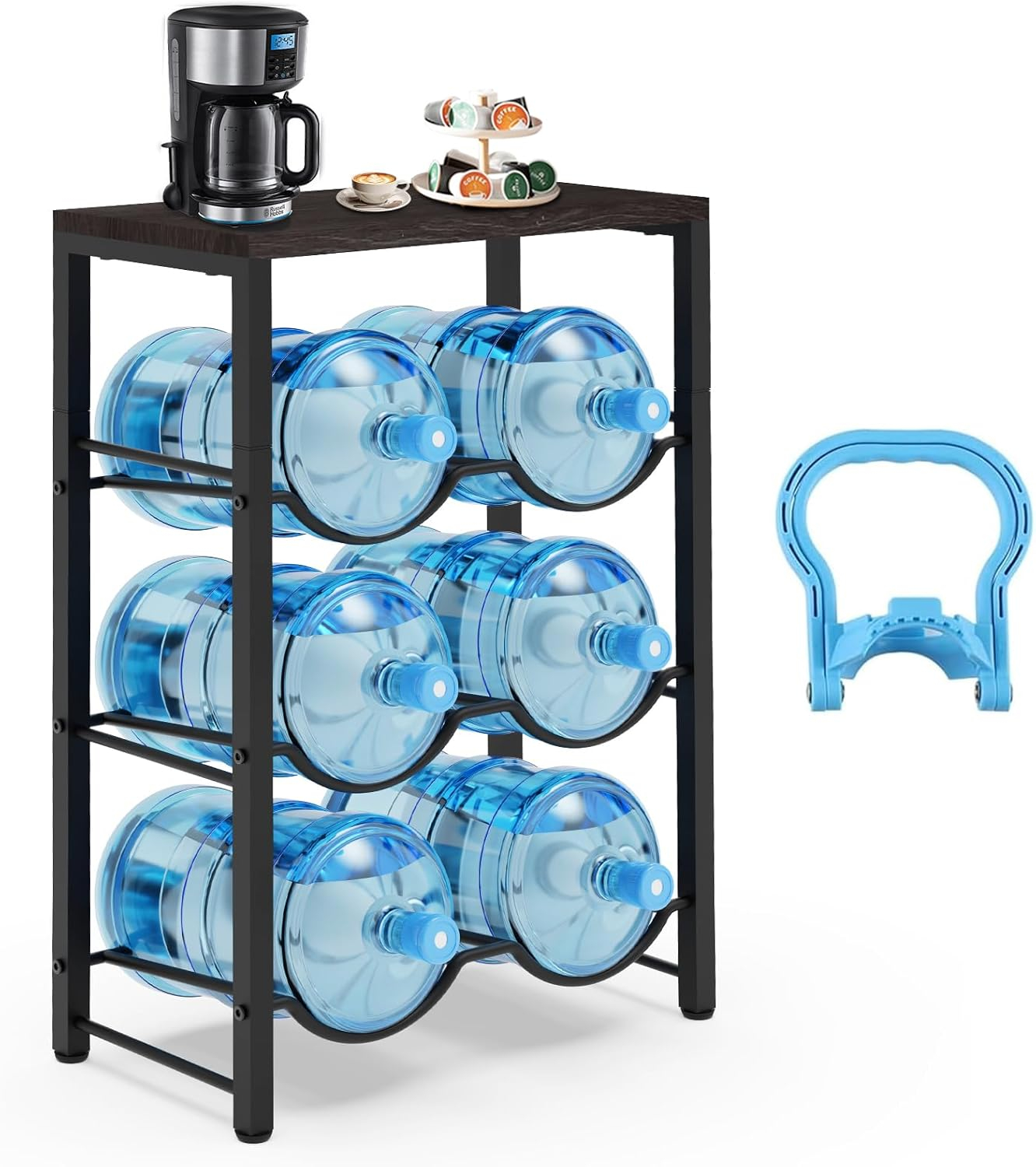 5 Gallon Water Bottle Holder for 6 Bottles, 3 Tiers Heavy-Duty Water Cooler Jug Rack with Reinforcement Frame for Home, Office, Restaurant