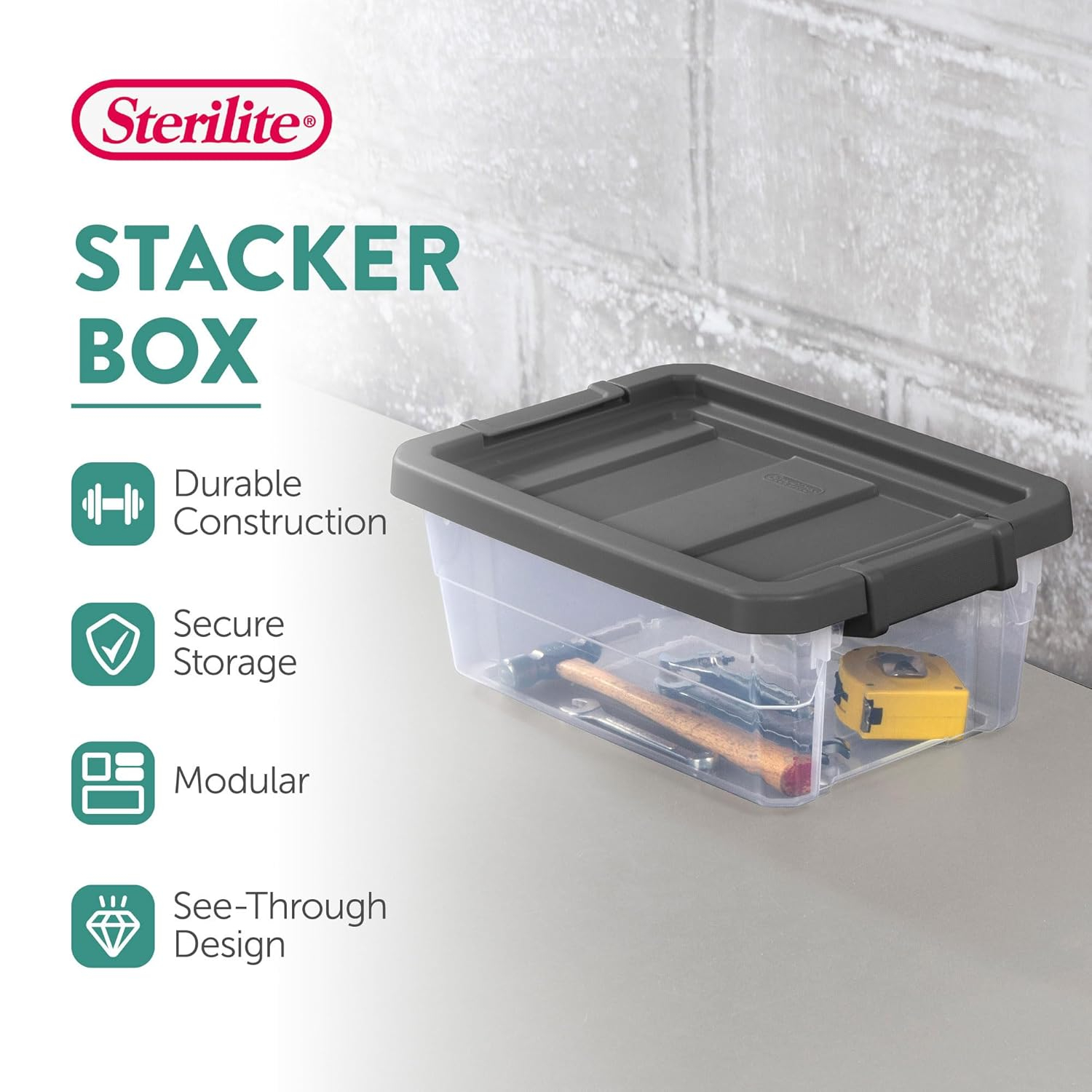 Sterilite 16 Qt. Stacker Box Plastic, Flat Gray