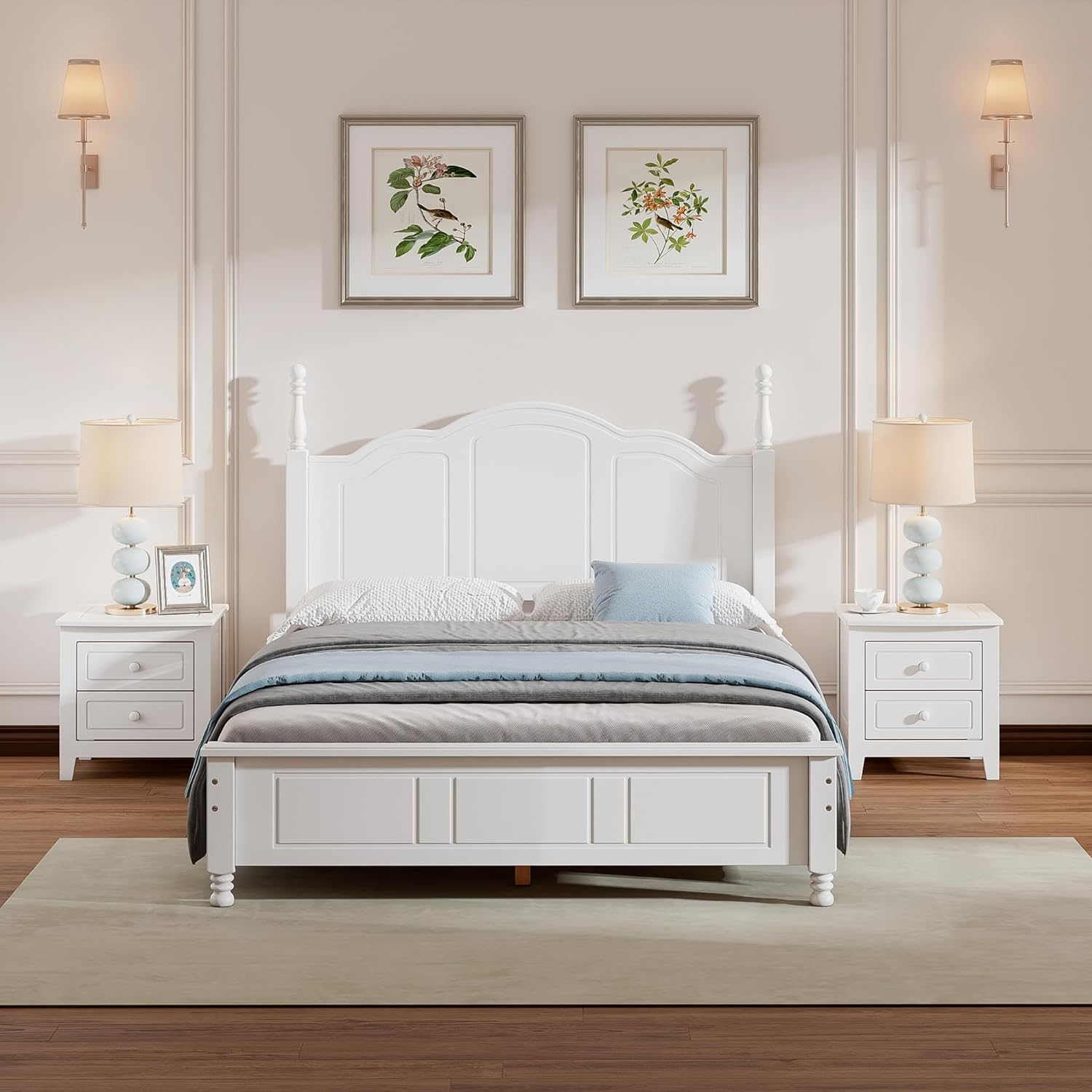 Harper & Bright Designs Bedroom Set Furniture, 3-Pieces Bedroom Sets, Full Size Wood Platform Bed and 2 Nightstands, White