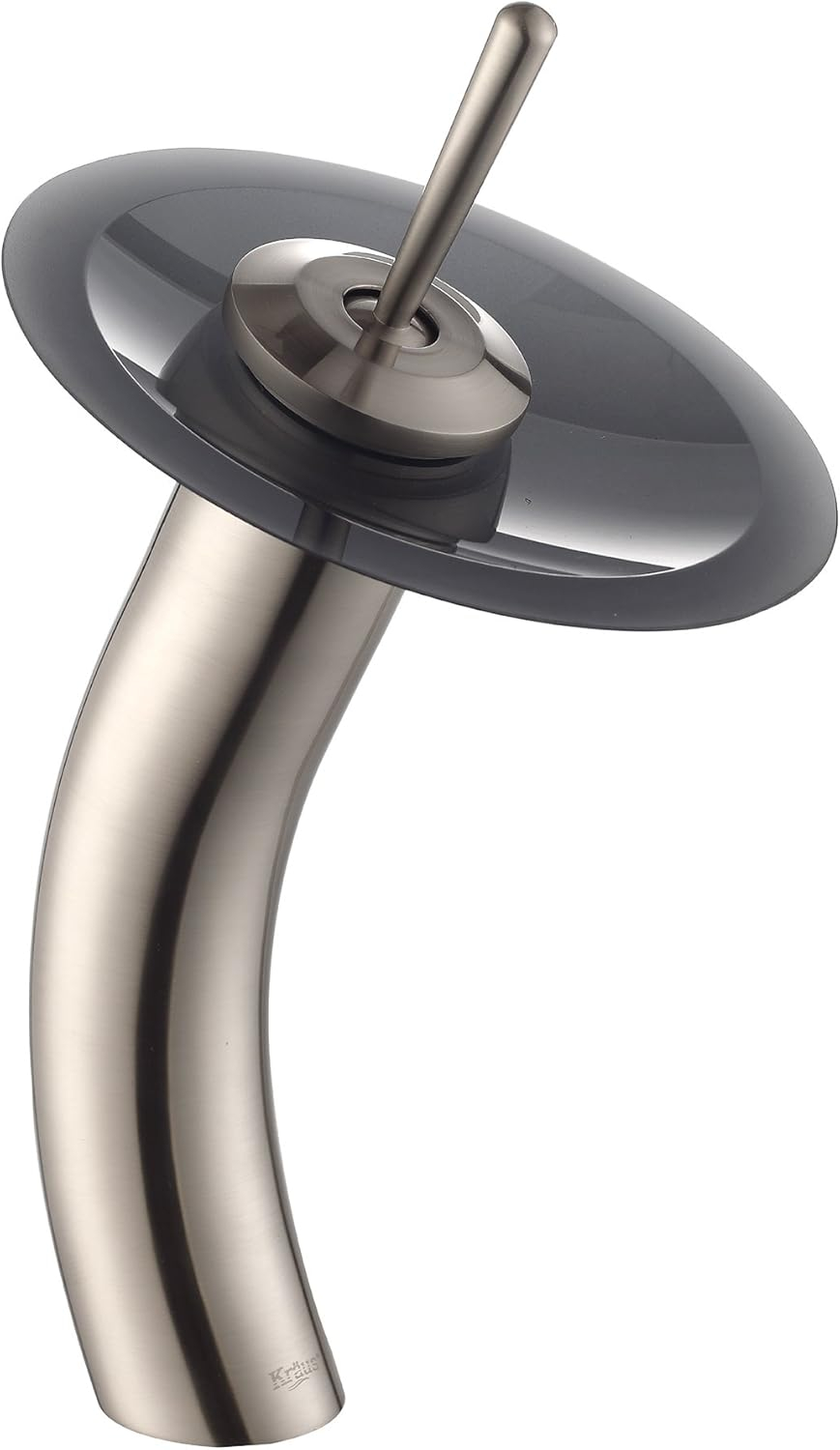 KRAUS Tall Waterfall Bathroom Faucet for Vessel Sink with Frosted Black Glass Disk, Satin Nickel Finish