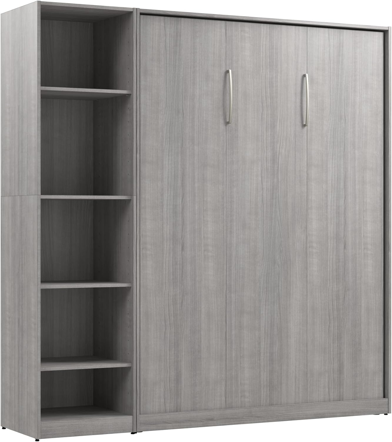 Platinum Gray Full Murphy Bed with Wood Frame and Closet Organizer