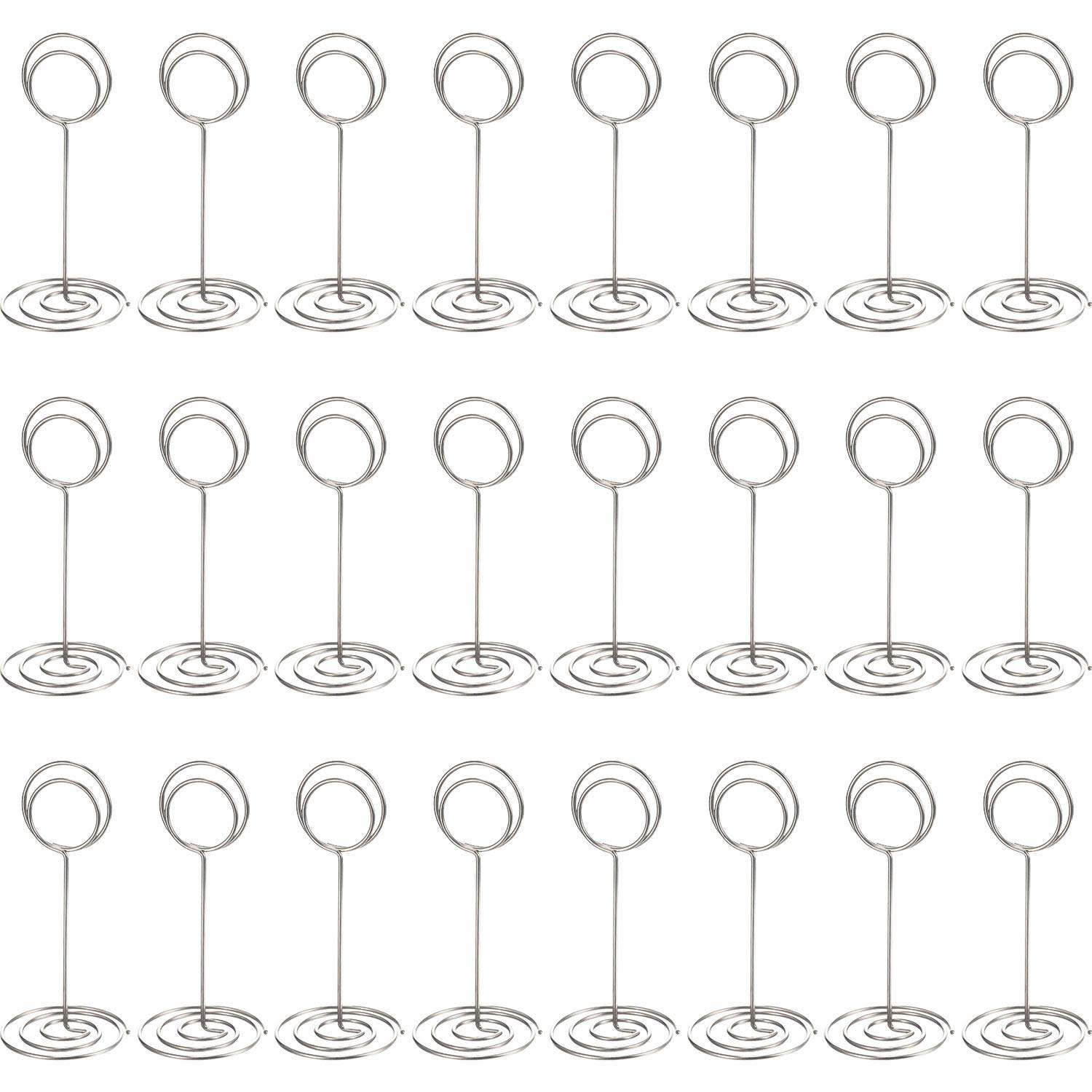TecUnite 24 Pack 3.35 Inch Table Number Holder Place Card Wire Photo Holder Picture Name Menu Clips Memo Note Cards Stand for Wedding Reception Anniversary Birthday Party Centerpieces(Silver)