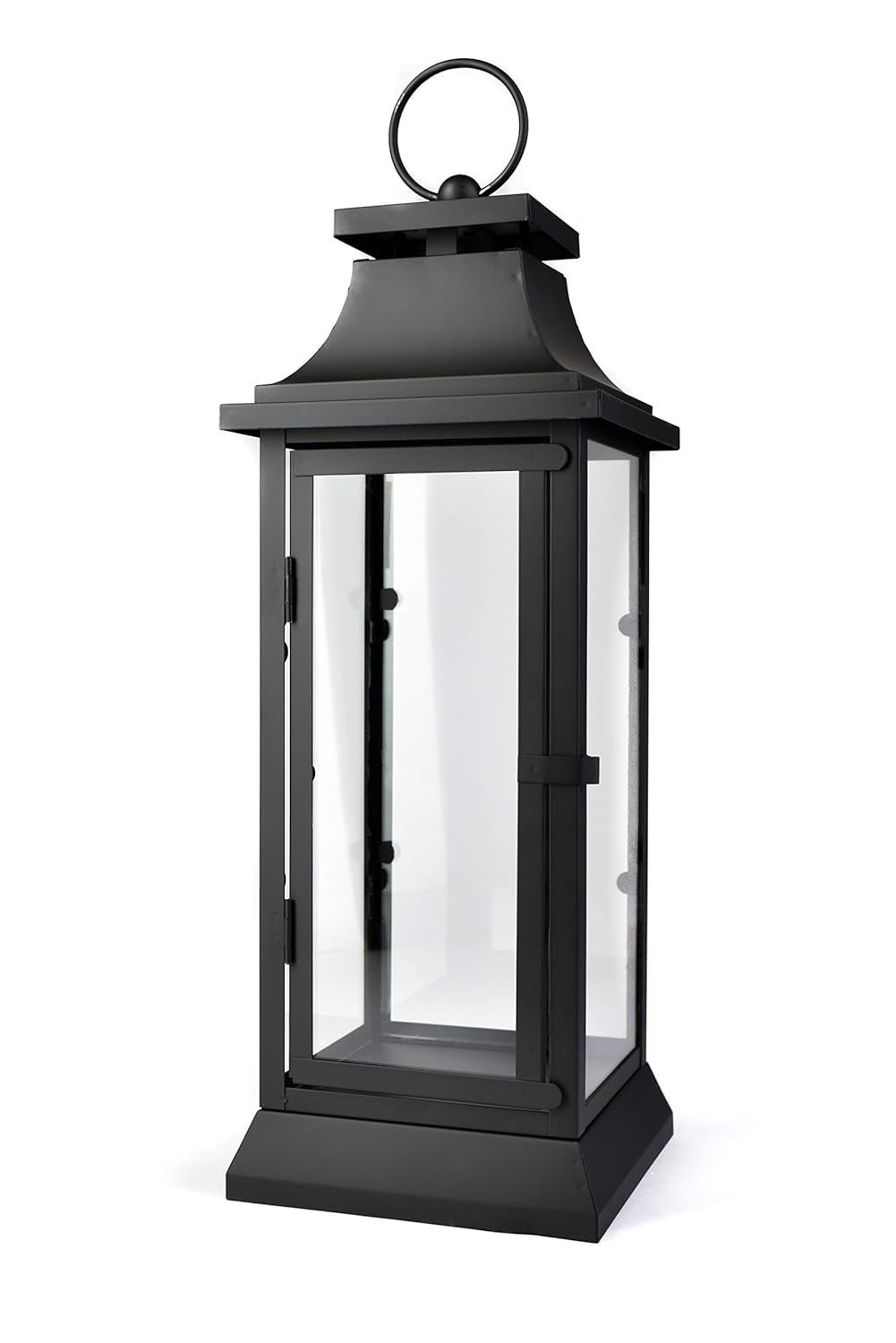 Small Black Iron Hurricane Lantern with Clear Glass Panels
