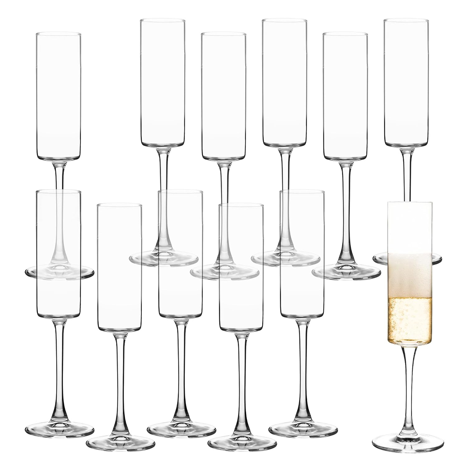 6 Oz Cylinder Champagne Flutes Set of 12 - Elegant Crystal Clear Glassware for Special Occasions - L High Quality and Lead-Free Perfect Gift for Weddings, Anniversaries, and Celebrations Dishwasher|Th