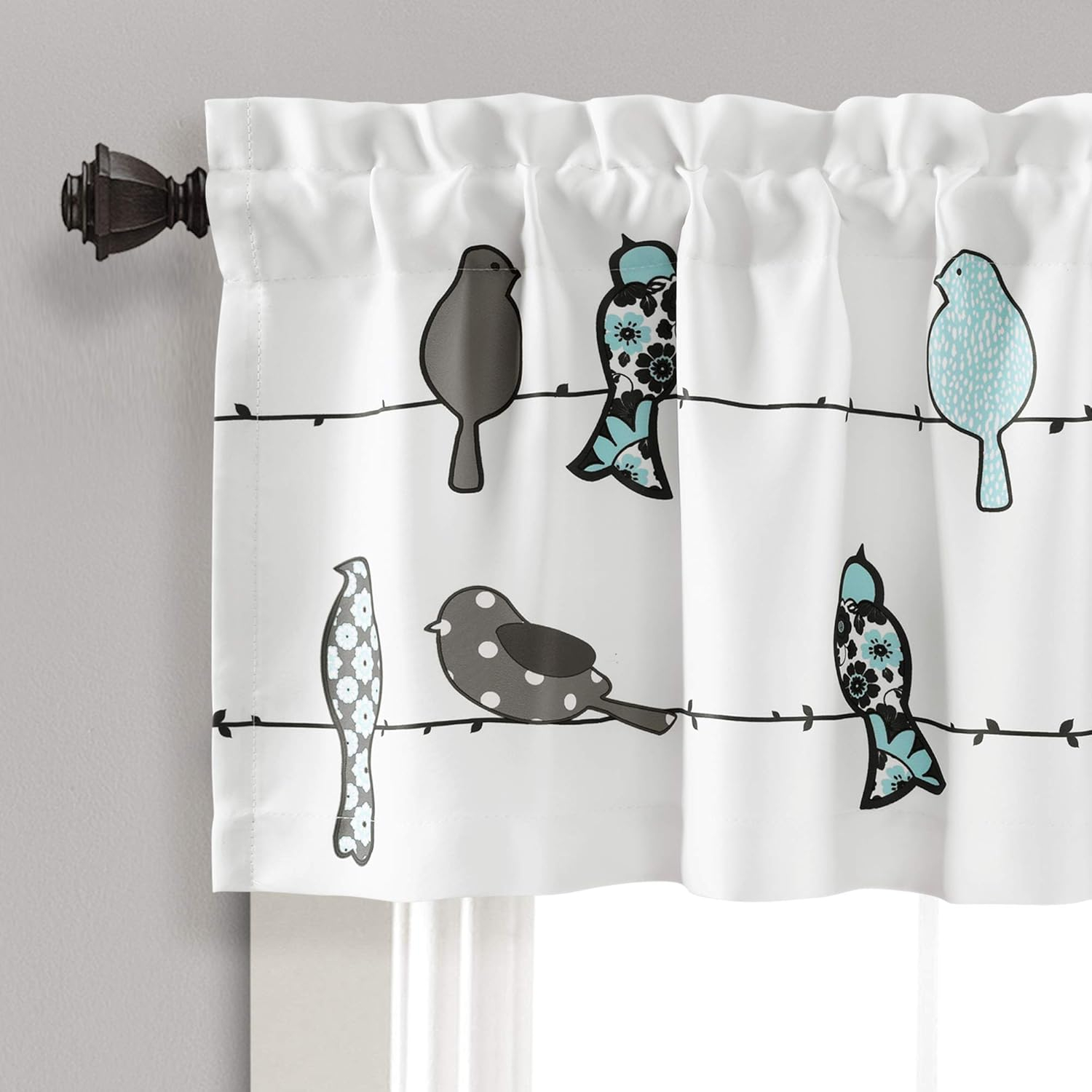 Lush Decor Rowley Birds Room Darkening 18" x 52" + 2" Header Animal print Blue 100% Polyester 3" Rod Pocket Single Valance