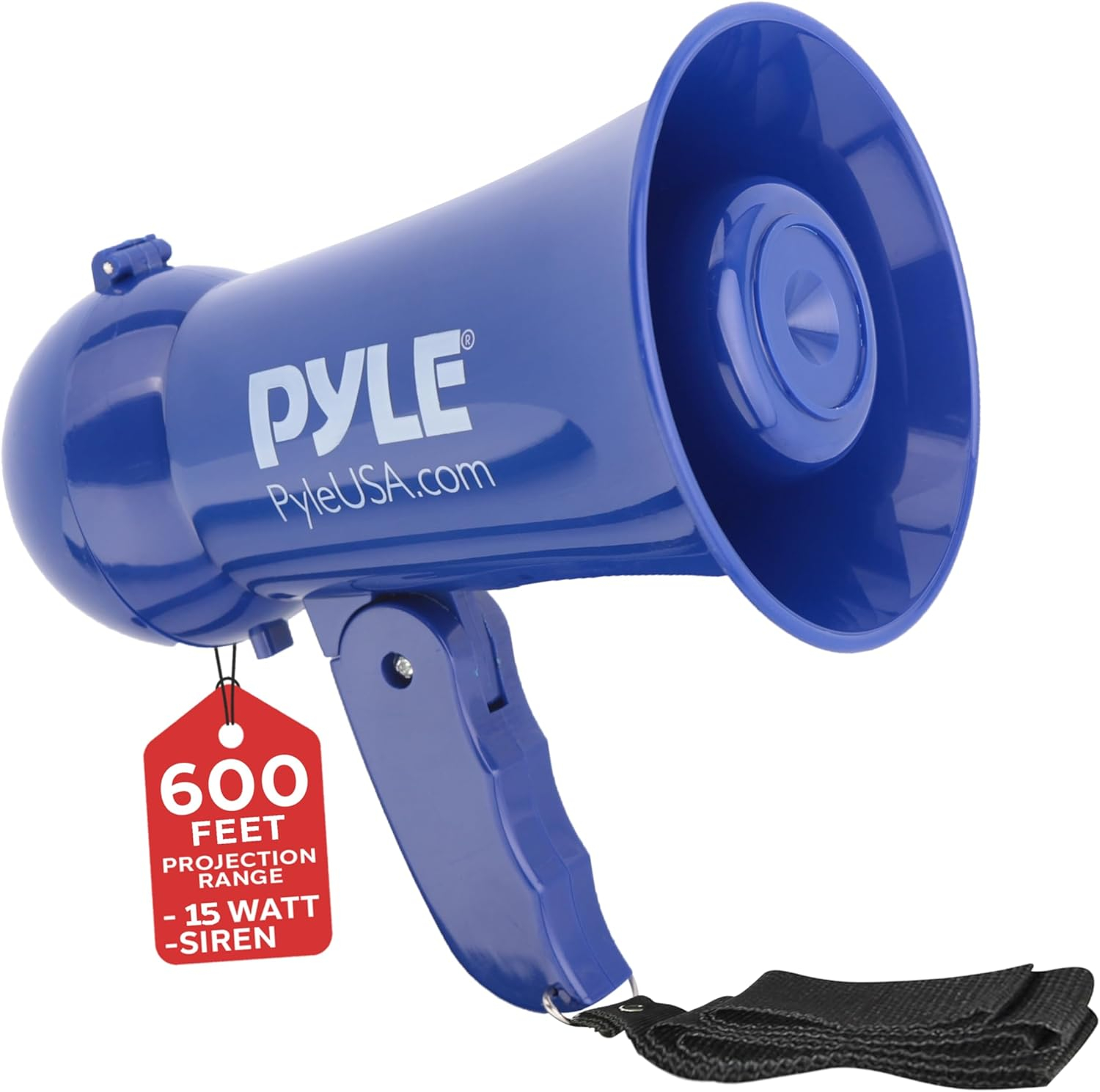 Pyle Portable Battery Operated Megaphone - Mega Horn Loudspeaker with Built-in Siren and Dynamic Microphone - Ideal for Cheering at Football Games, Mini Bullhorn for Kids and Adults,Navy Blue