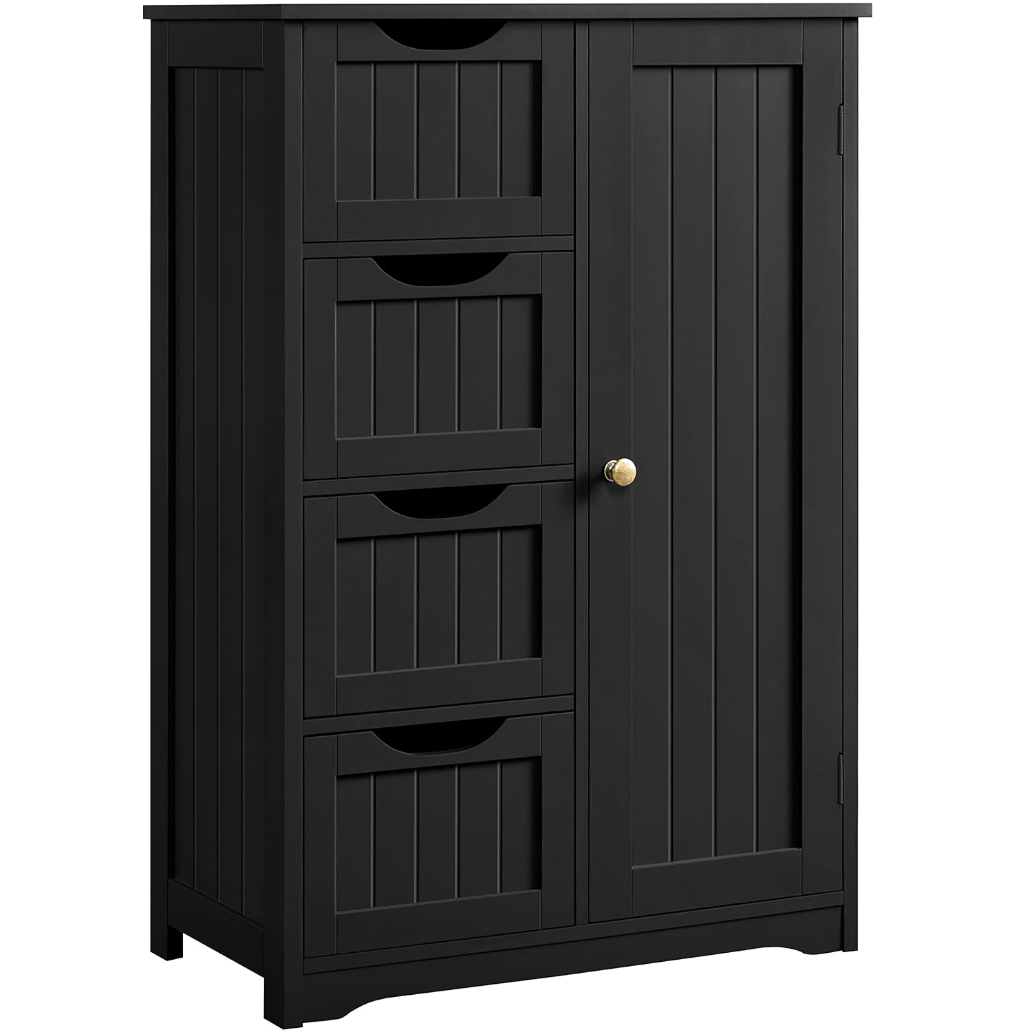 CodYinFI Wooden Bathroom Floor Cabinet, Free Standing Side Cabinet w/4 Drawers & 3 Tier Cupboard Storage Organizer Unit Hallway/Entryway Cabinet, Black