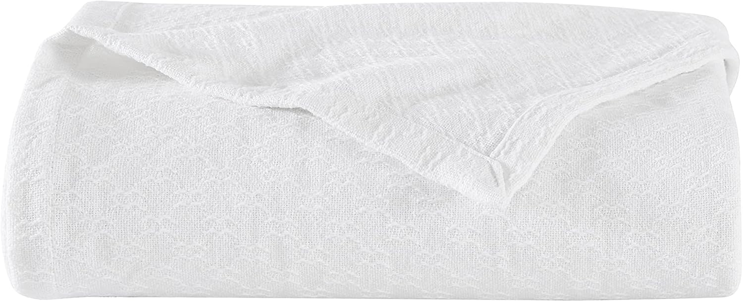 King Size Organic White Cotton Machine Washable Blanket