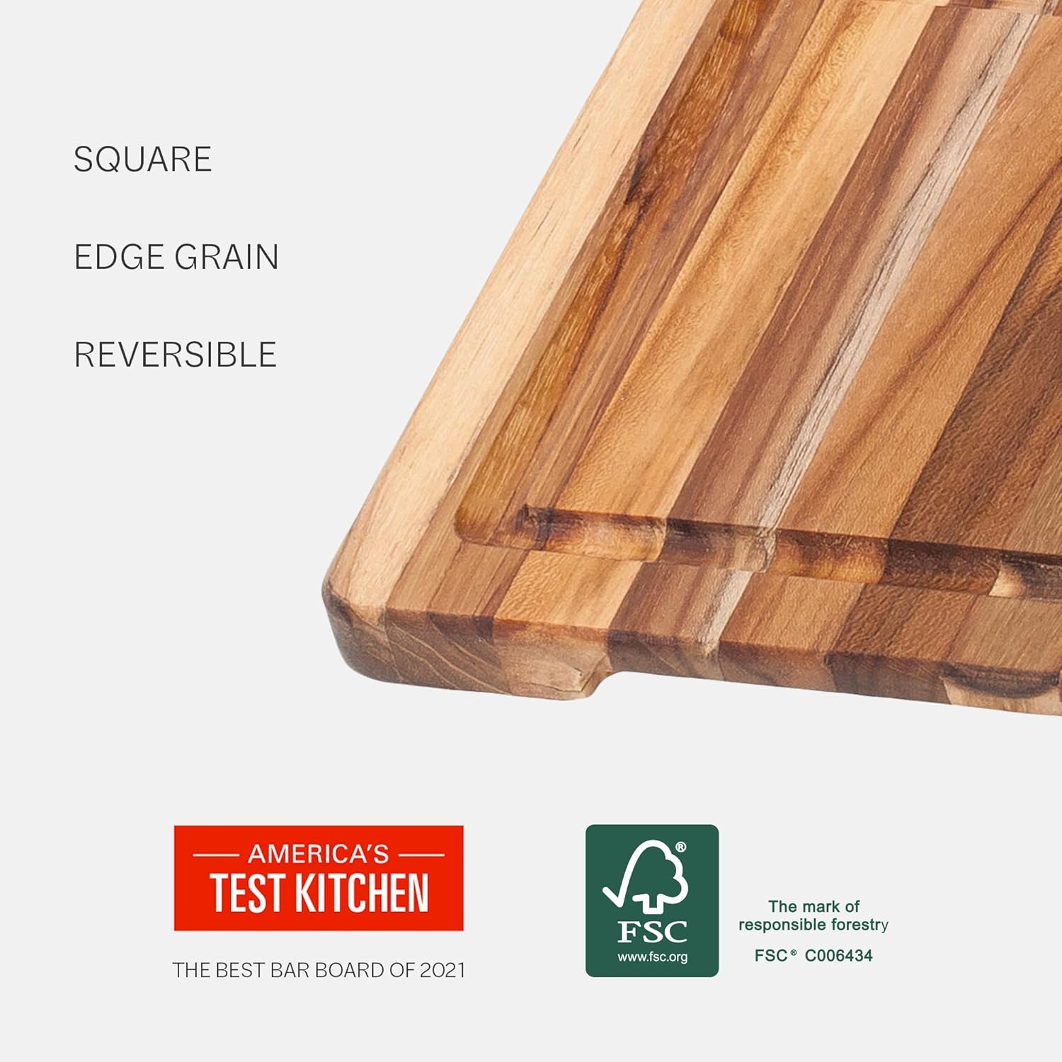 TeakHaus Edge Grain Marine Board w/Corner Hole + Juice Canal (Square) | 8" x 8" x 0.75"