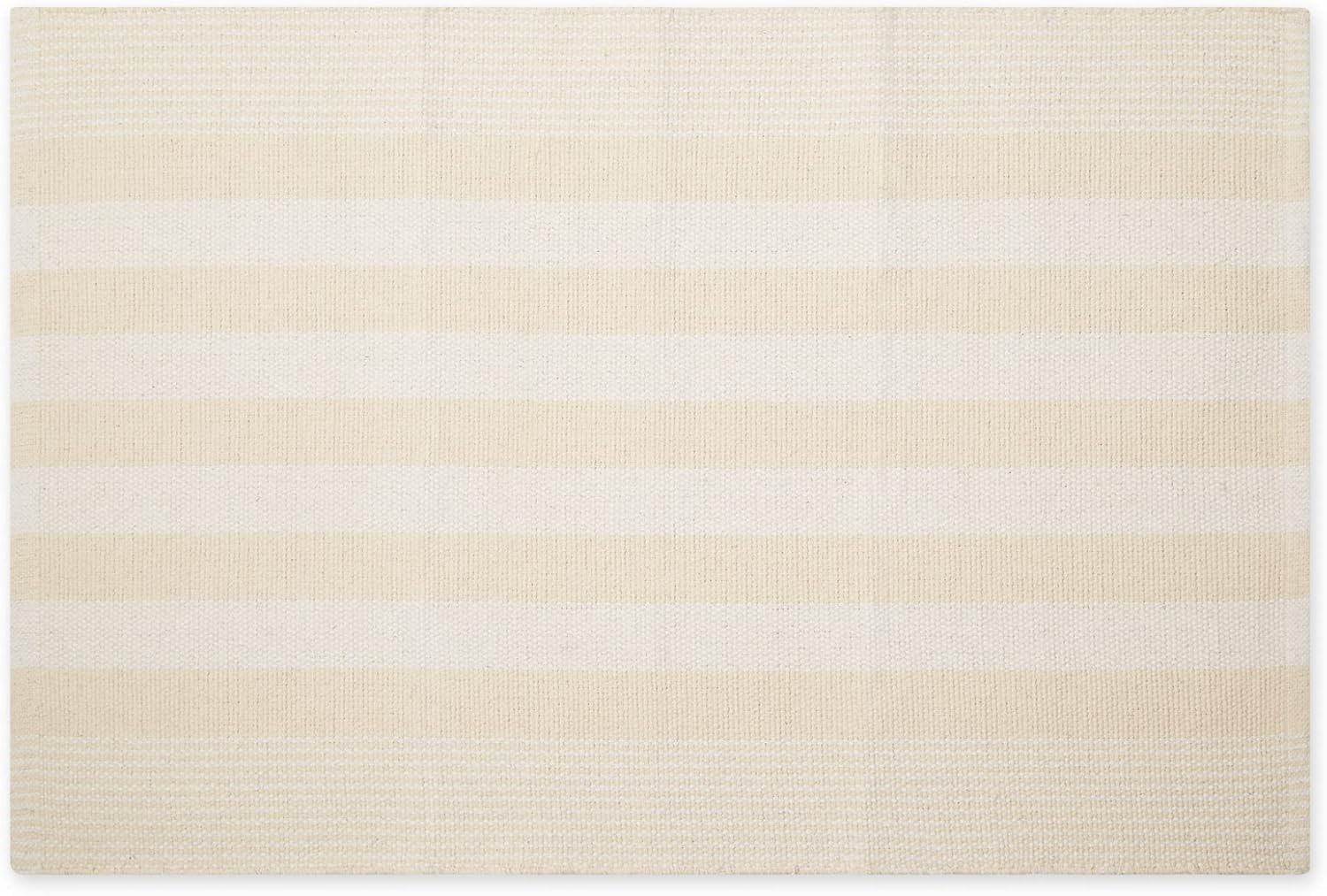Natural Cabana Stripe Handwoven Recycled Cotton Yarn Rug, 2x3 ft