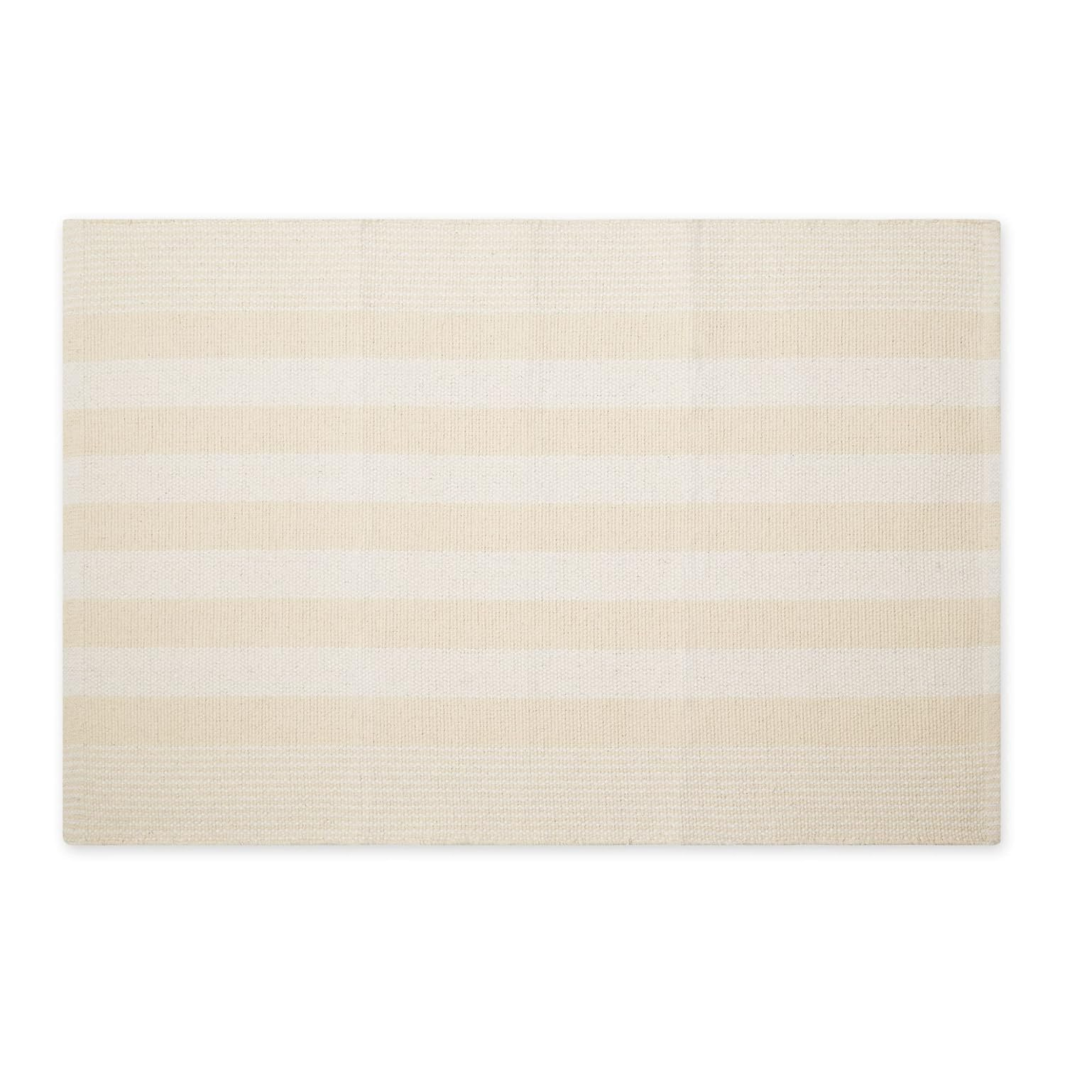 Natural Cabana Stripe Handwoven Recycled Cotton Yarn Rug, 2x3 ft