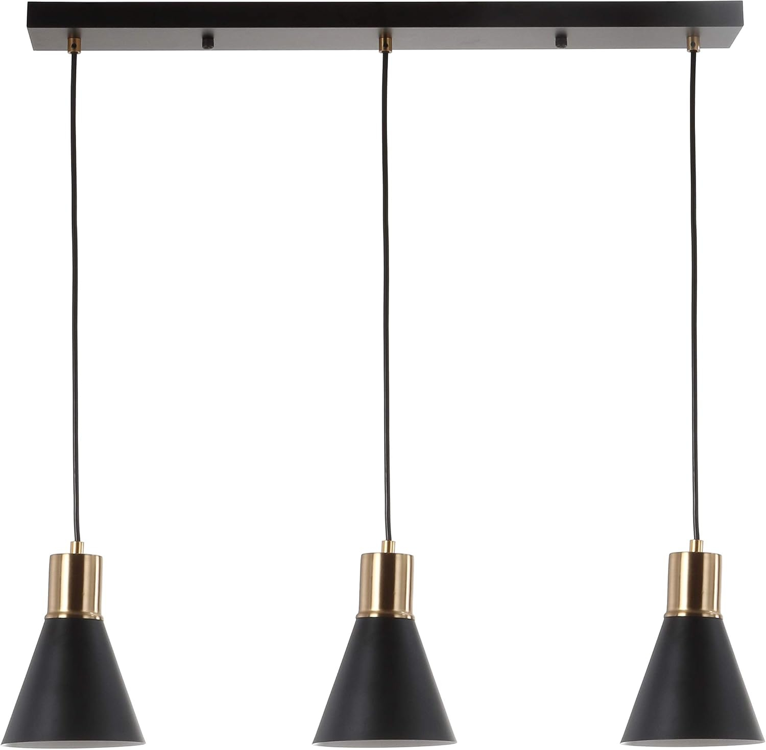 Apollo 33.5" 3-Light Mid-Century Modern Iron Adjustable Linear LED Pendant, Black/Brass Gold