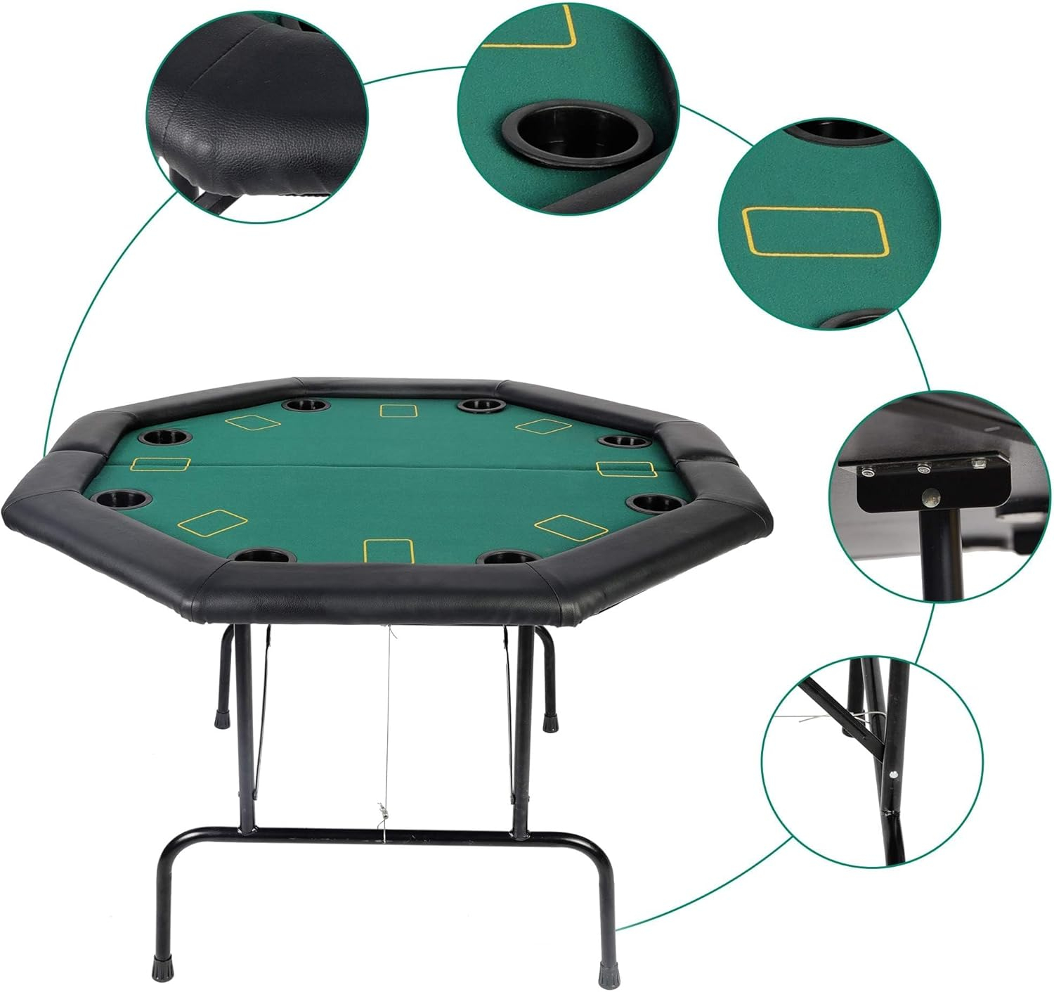 Poker Table Folding Casino Poker Table Texas Hold’em Poker Table Foldable, Felt Top Board Game Table with Plastic Cup Holders