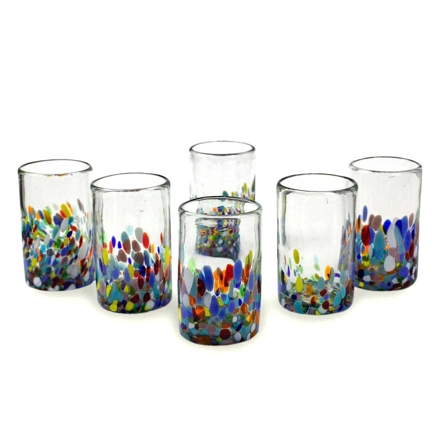 NOVICA Artisan Crafted Recycled Hand Blown Glass Water Glasses, Multicolor, 14 Oz, 'Confetti' (Set Of 6)