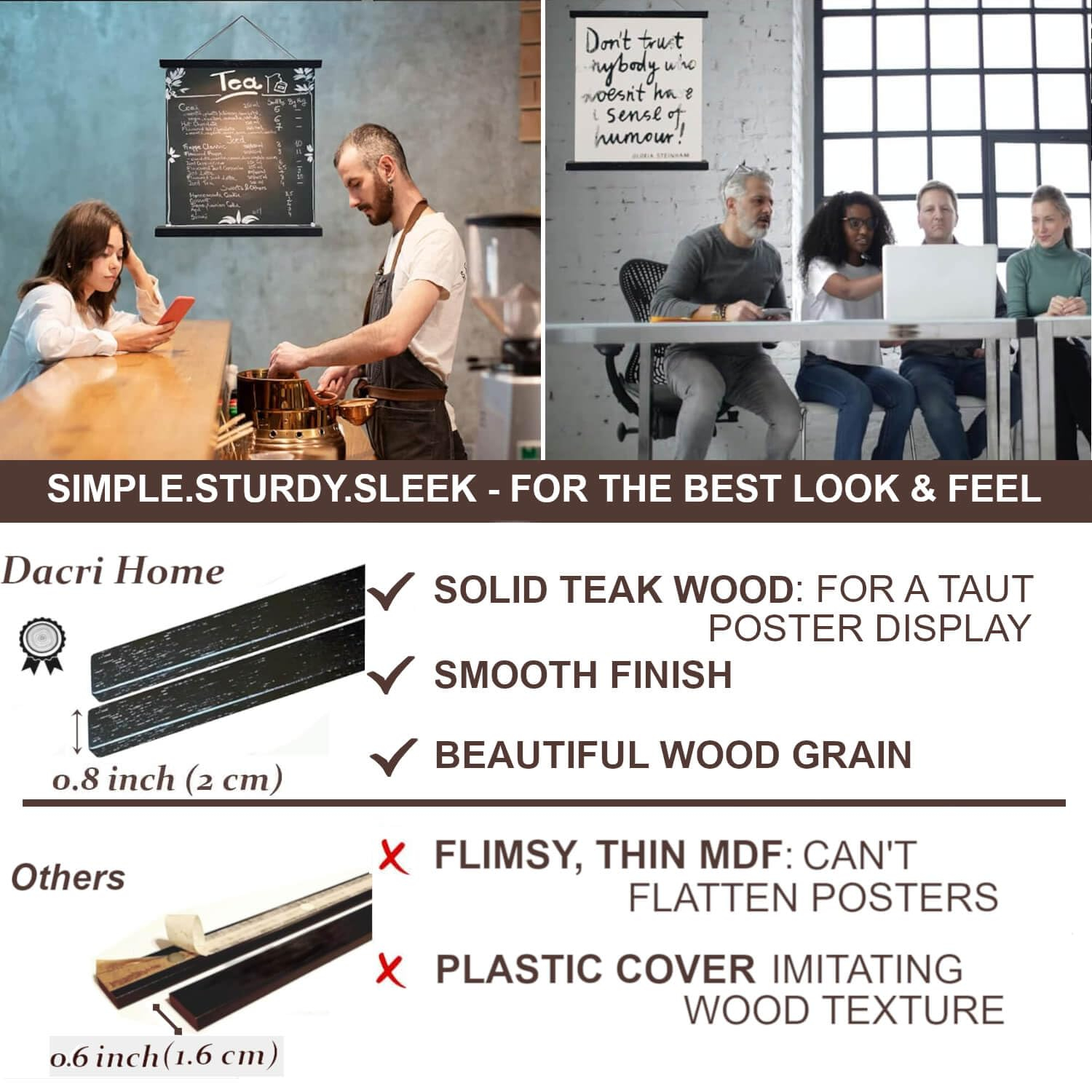 Dacri Home 24 Inch Wide Magnetic Poster Hanger Frame,24x18 24x32 24x36 Wooden Poster Hanger, Strong Magnets for Hanging Posters Maps Pictures Canvas Print Scroll Wall Art (24”, Black)