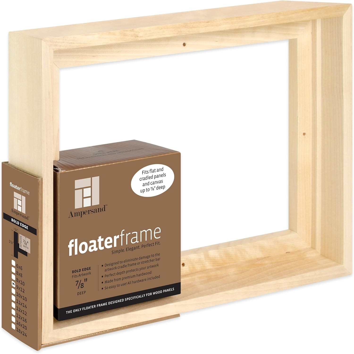 Ampersand Art Floaterframe, Thin Edge, 7/8" Depth, 9" x 12", Maple
