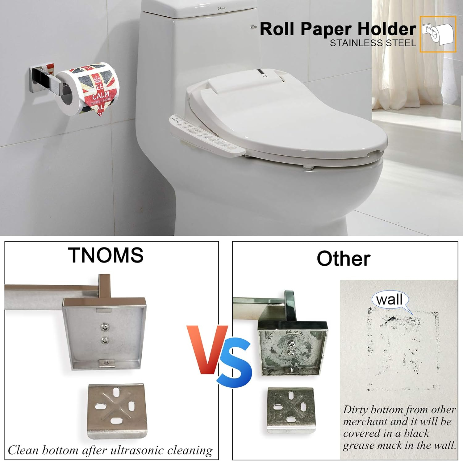 TNOMS Bathroom Hardware Accessories Set Polished Chrome Towel Bar Sets Include Towel Bar Towel Holder Toilet Paper Holder Towel Hook,5 Pieces Stainless Steel Wall Mounted