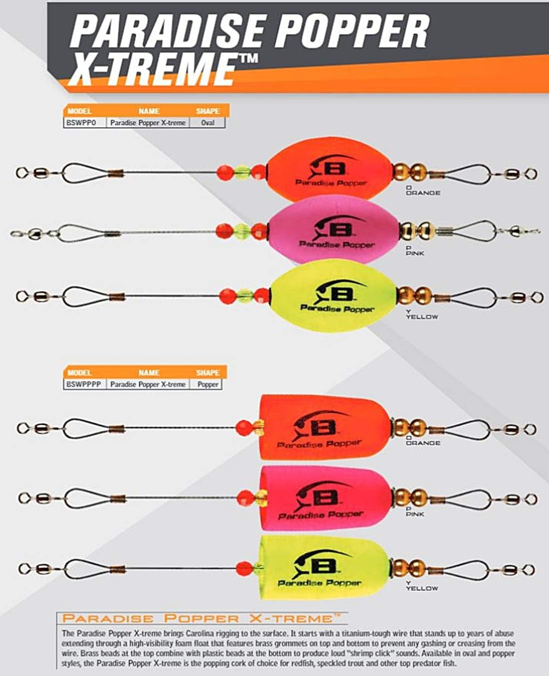 Bomber Paradise Popper X-Treme Fishing Float Rig Orange 5/8 oz.