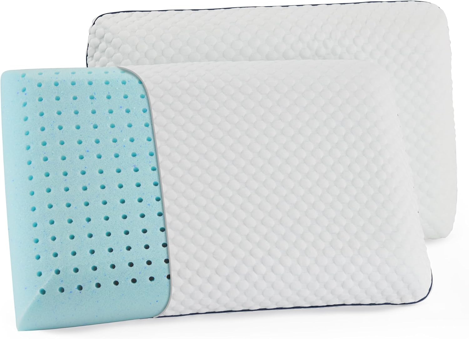 Medium Firm White and Blue Memory Foam Bed Pillow Set