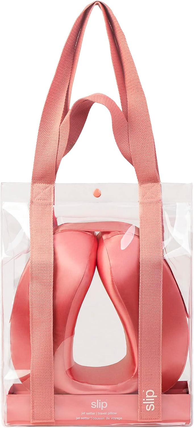 Blush Pink Silk Travel Neck Pillow with Removable Cover