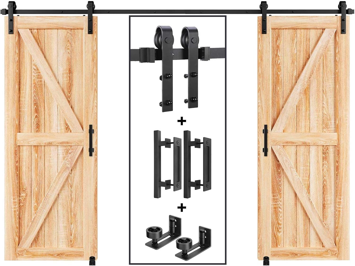 EaseLife 12 FT Double Door Sliding Barn Door Hardware Track Kit,Basic J Pulley,Heavy Duty,Slide Smoothly Quietly,Easy Install (12FT Track Kit for Double 36" Wide Door)