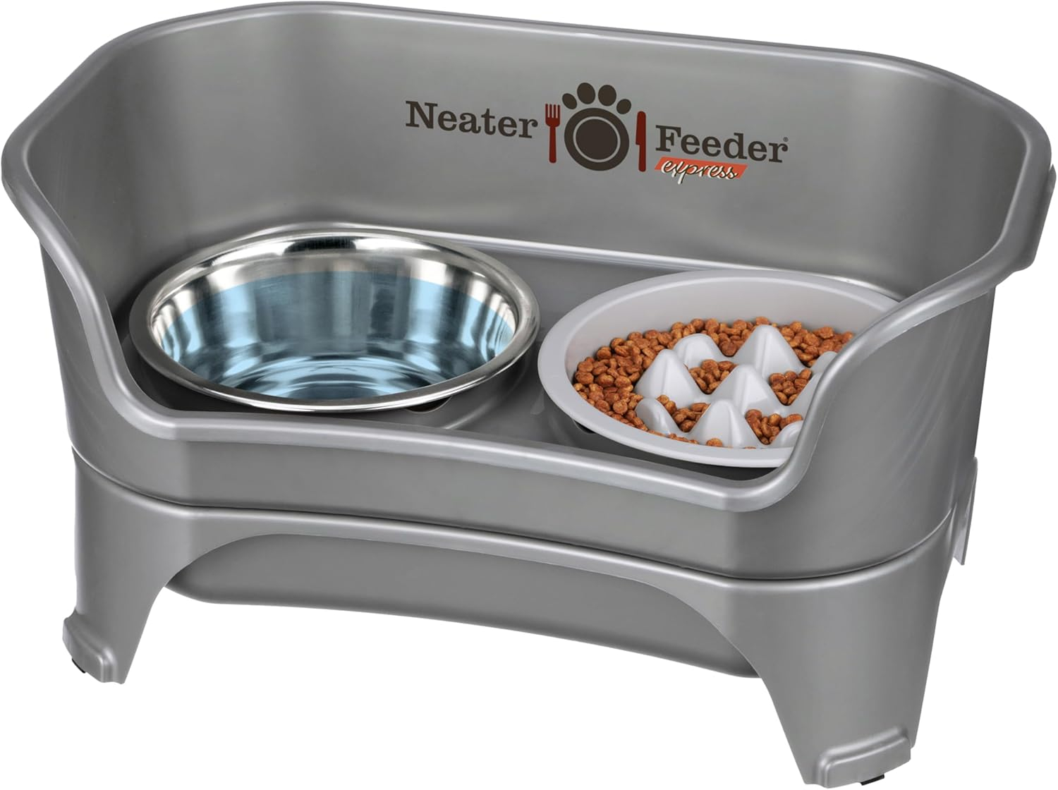 Stainless Steel Elevated Mess-Proof Dog Feeder with Slow Feed Bowl