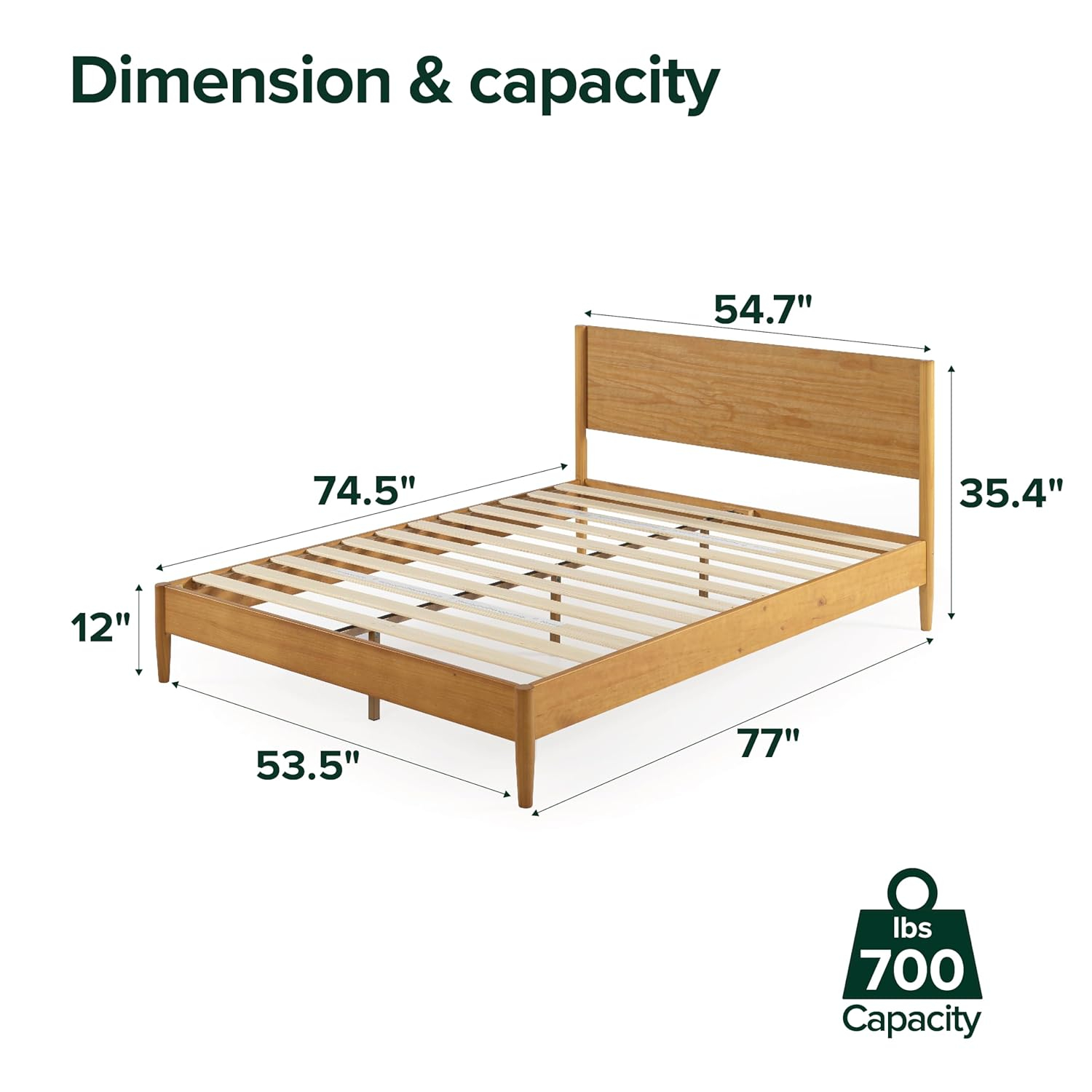 Full Pine Wood Platform Bed Frame with Headboard and Drawer