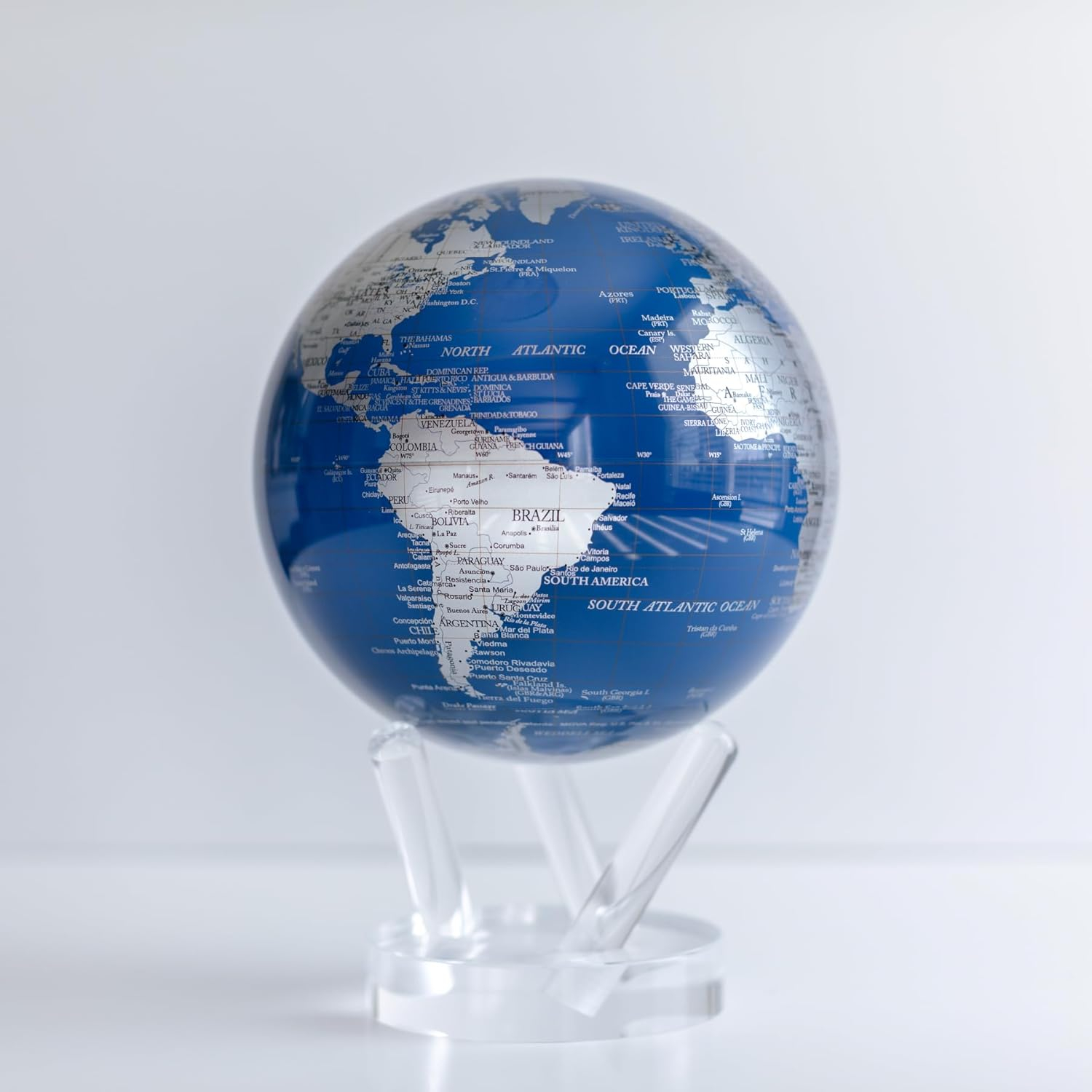 Modern Sophistication 4.5" Blue and Silver Rotating MOVA Globe