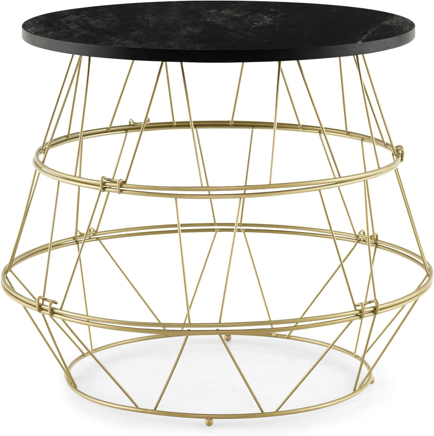Giantex Faux Marble Coffee Table, Round Side End Table with Gold Metal Frame & Removeable Top, Modern Sofa Accent Bedside Table for Living Room, Bedroom, Small Space, Easy Installation (1)