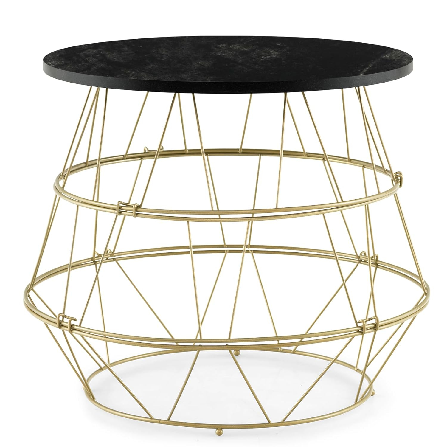 Giantex Faux Marble Coffee Table, Round Side End Table with Gold Metal Frame & Removeable Top, Modern Sofa Accent Bedside Table for Living Room, Bedroom, Small Space, Easy Installation (1)