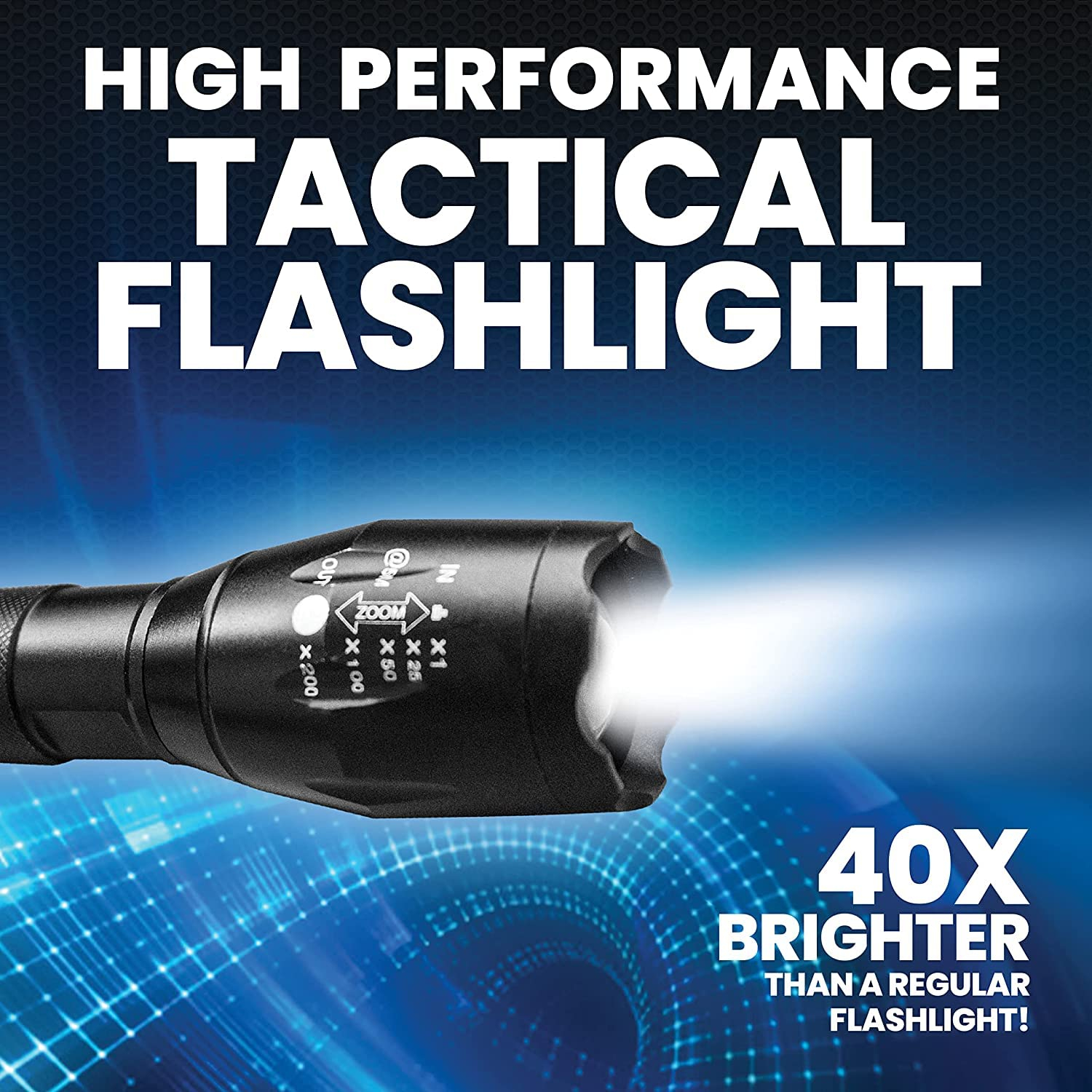 Bell+Howell TacLight Bright led Flashlight Tactical Flashlights Zoom Function 5 Modes 100,000 Hour Bulb Water Resistant Durable Mini Flashlight 5.4” x 1.6” Battery Powered 3X AAA
