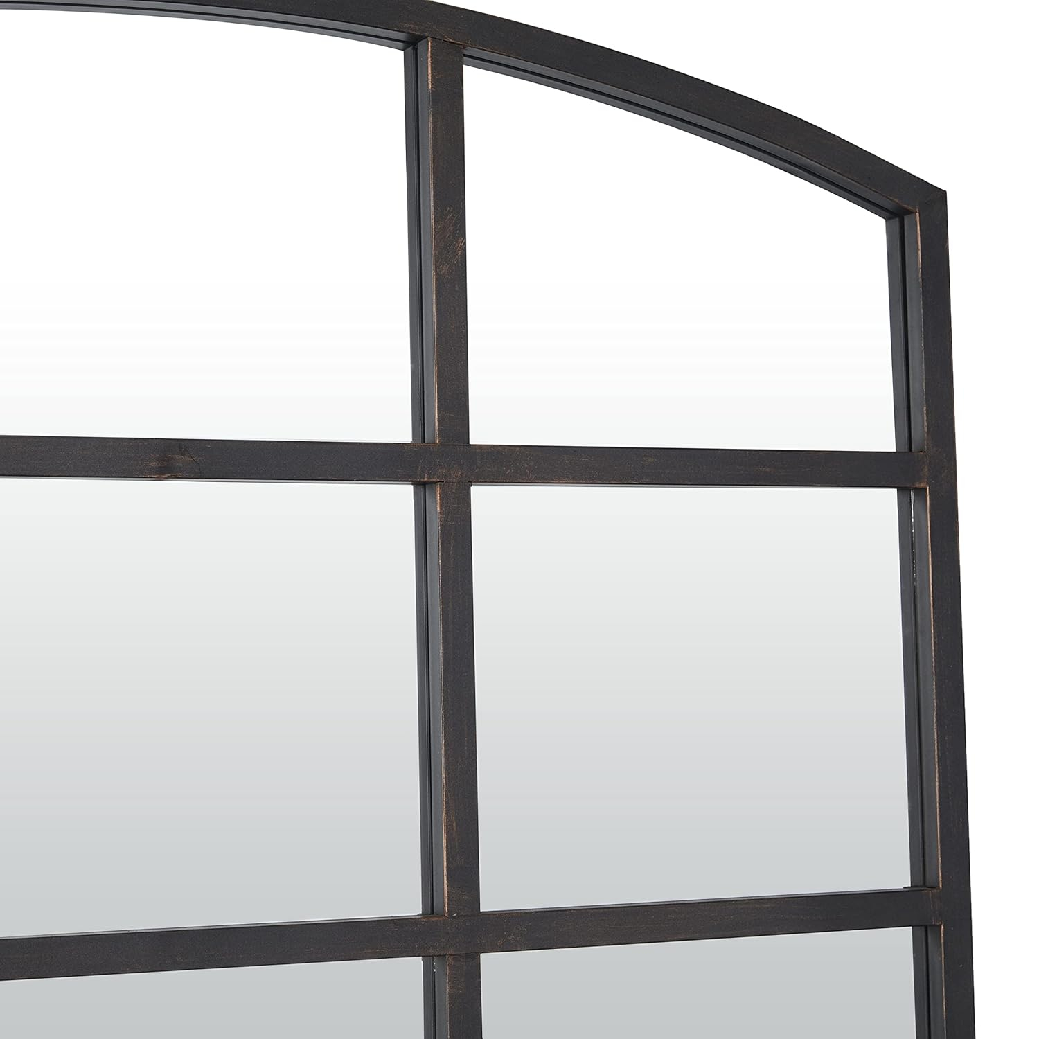 DecMode Geometric Window Pane Arch Wall Mirror, 36" W x 48"H, Dark Brown Finish