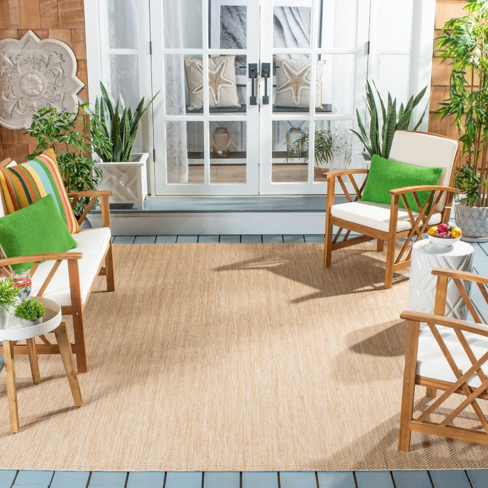 SAFAVIEH Hampton Hoyt Zig-Zag Indoor/Outdoor Area Rug, Natural, 9' x 12'