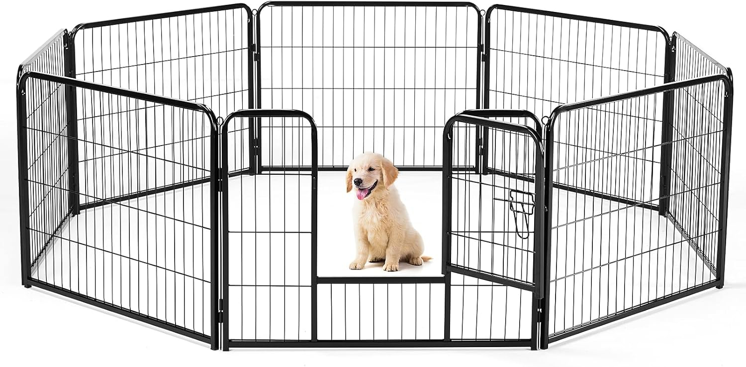Dog Playpen Indoor Fence 8Panel 24" Height Metal Exercise Pen with Door Small Puppy/Medium/Large Dogs Animal Pet for Outdoor, Garden, Yard