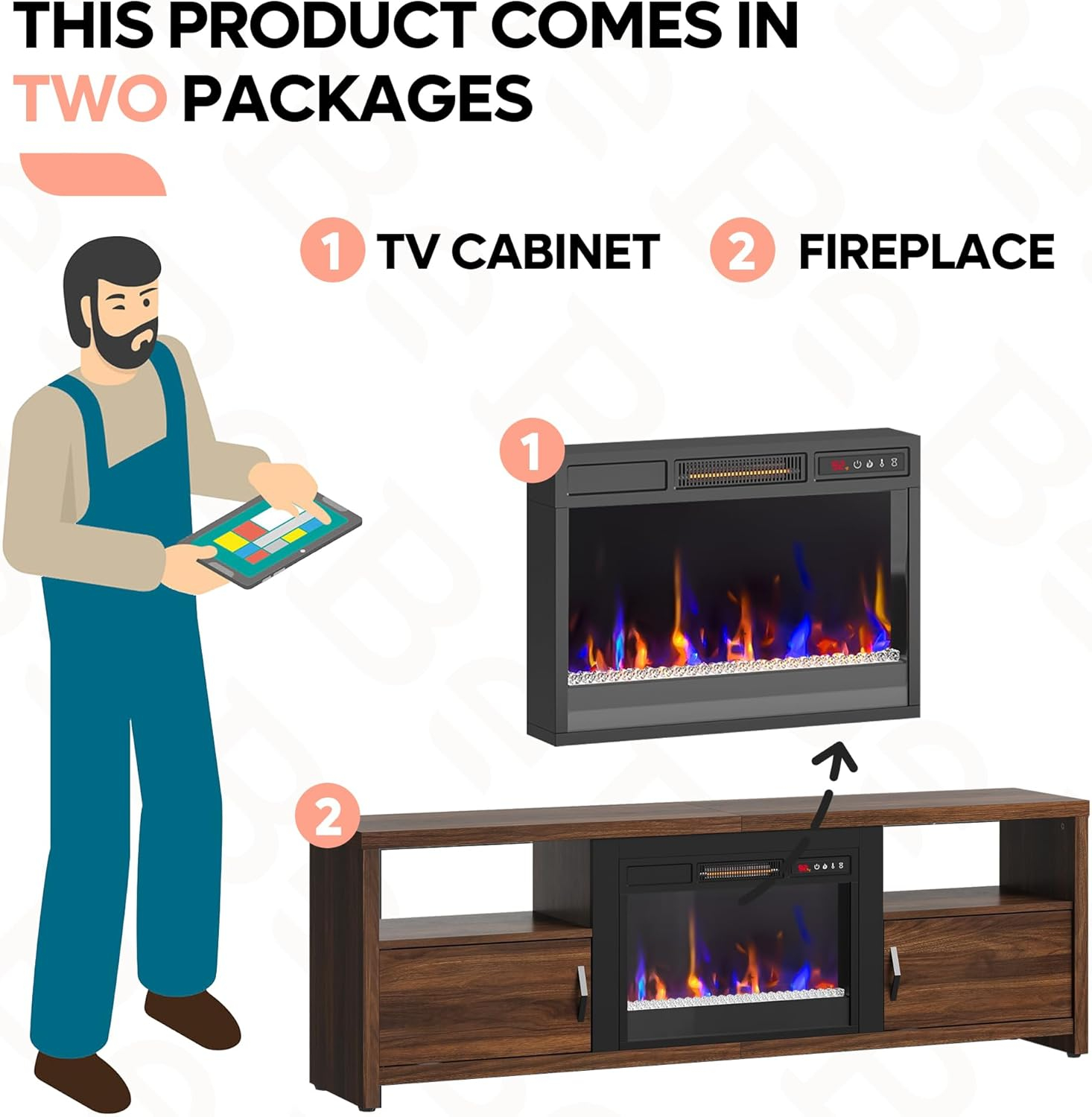 Walnut Electric Fireplace TV Stand with Cabinets for 75" TVs
