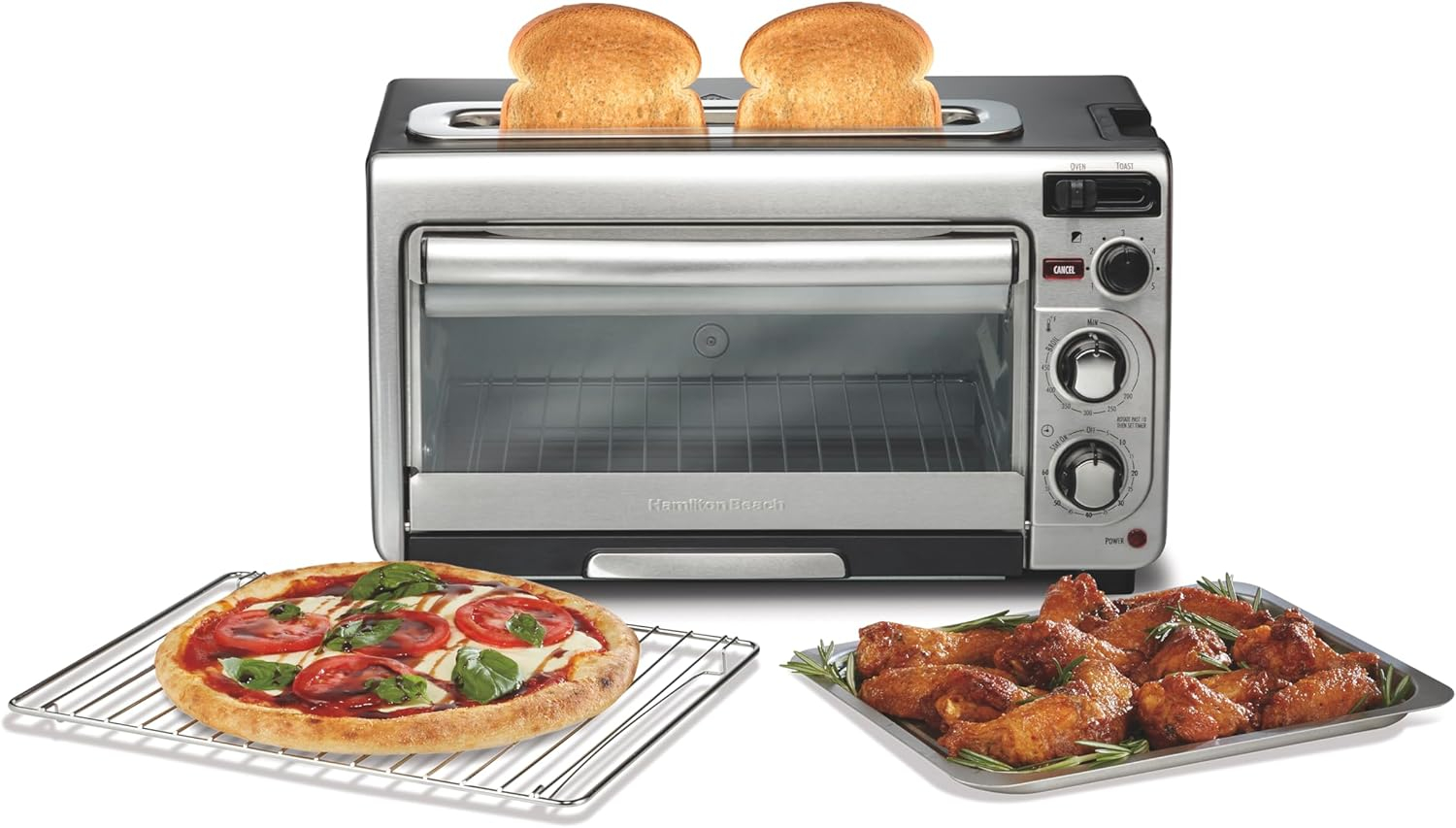 Hamilton Beach 2-in-1 Oven & Toaster Combo, Space-Saving Design, Stainless Steel